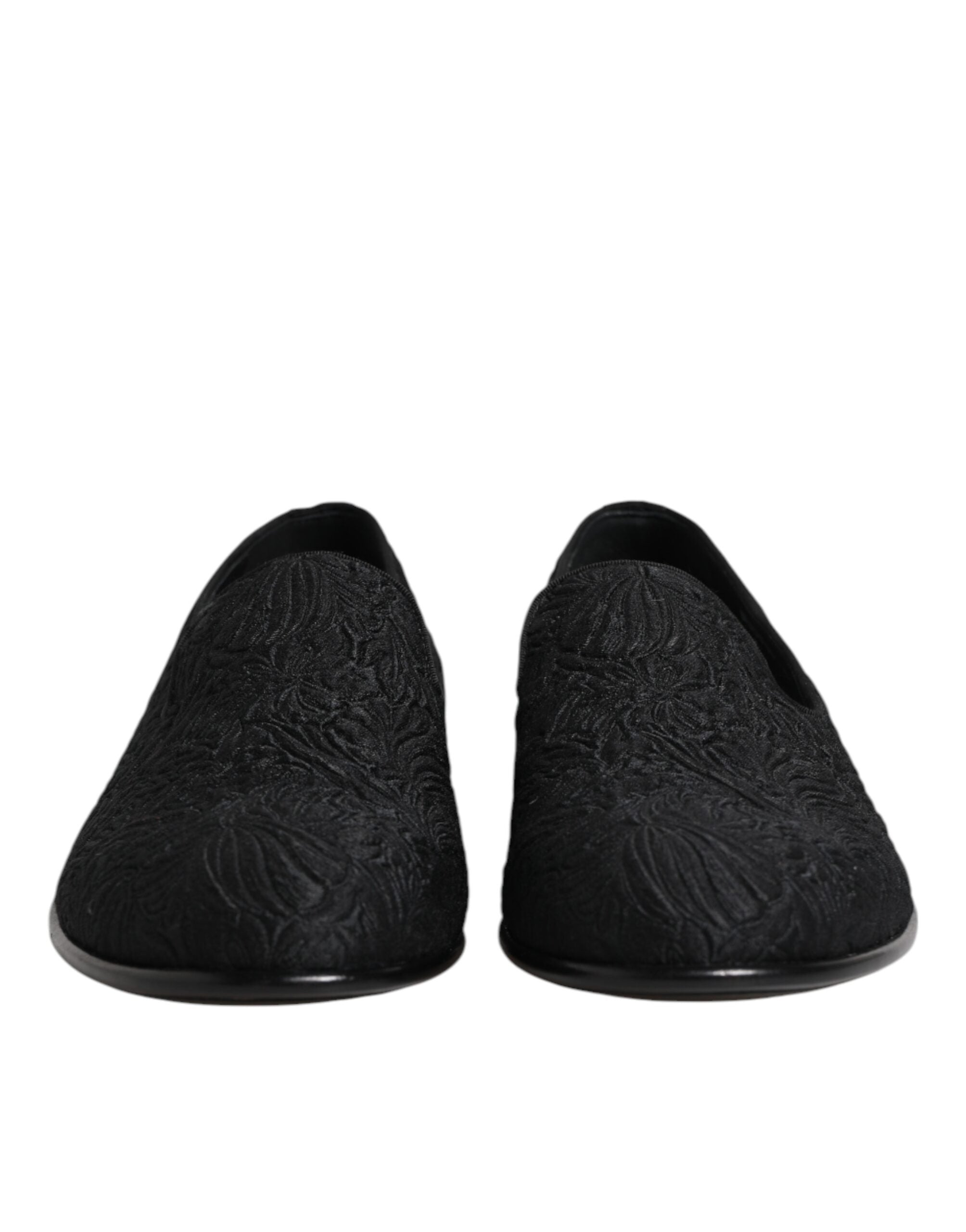 Dolce & Gabbana Black Jacquard Slip On Loafers Formal Shoes Dolce & Gabbana