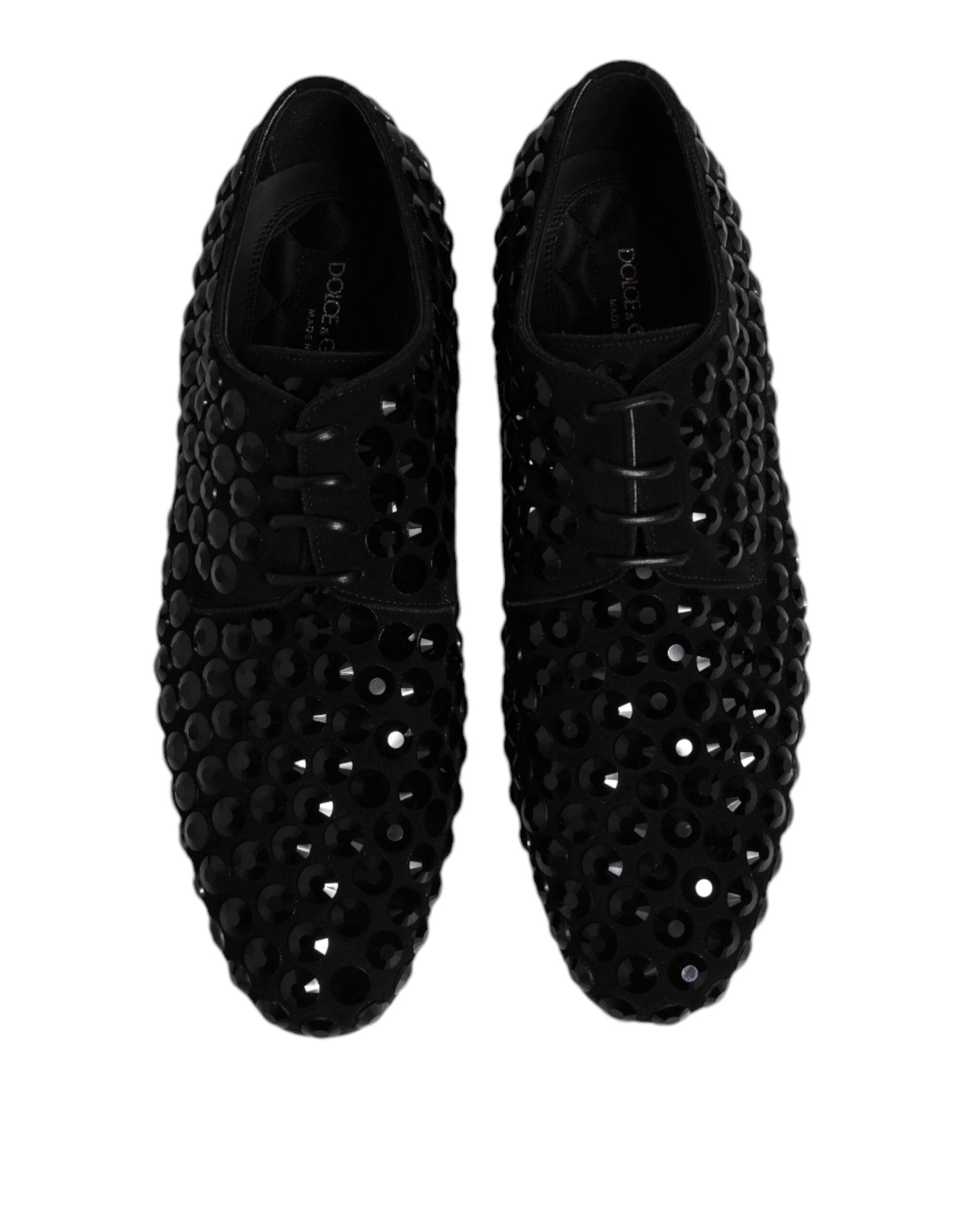 Dolce & Gabbana Black Suede Strass Derby Formal Shoes Dolce & Gabbana