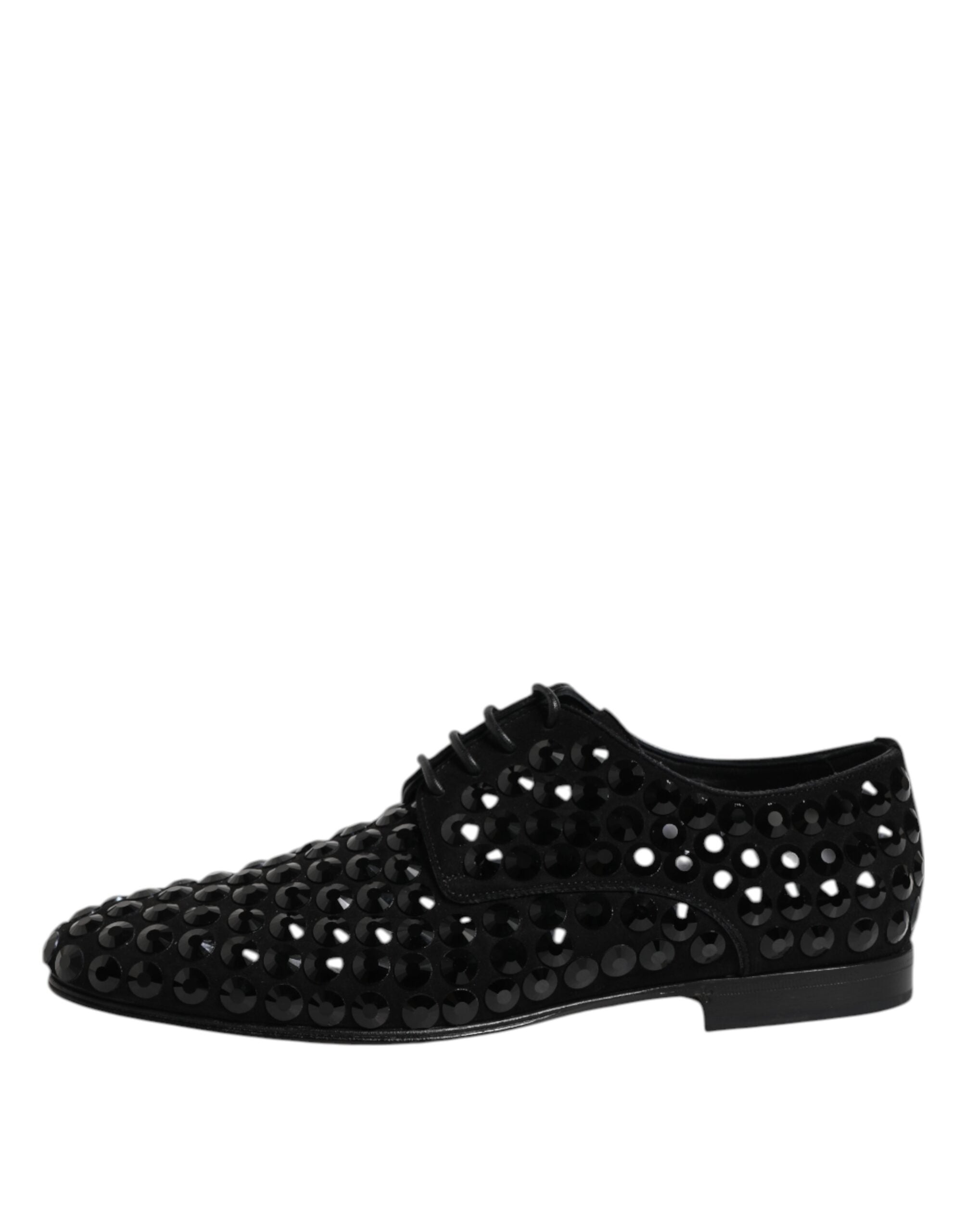 Dolce & Gabbana Black Suede Strass Derby Formal Shoes Dolce & Gabbana