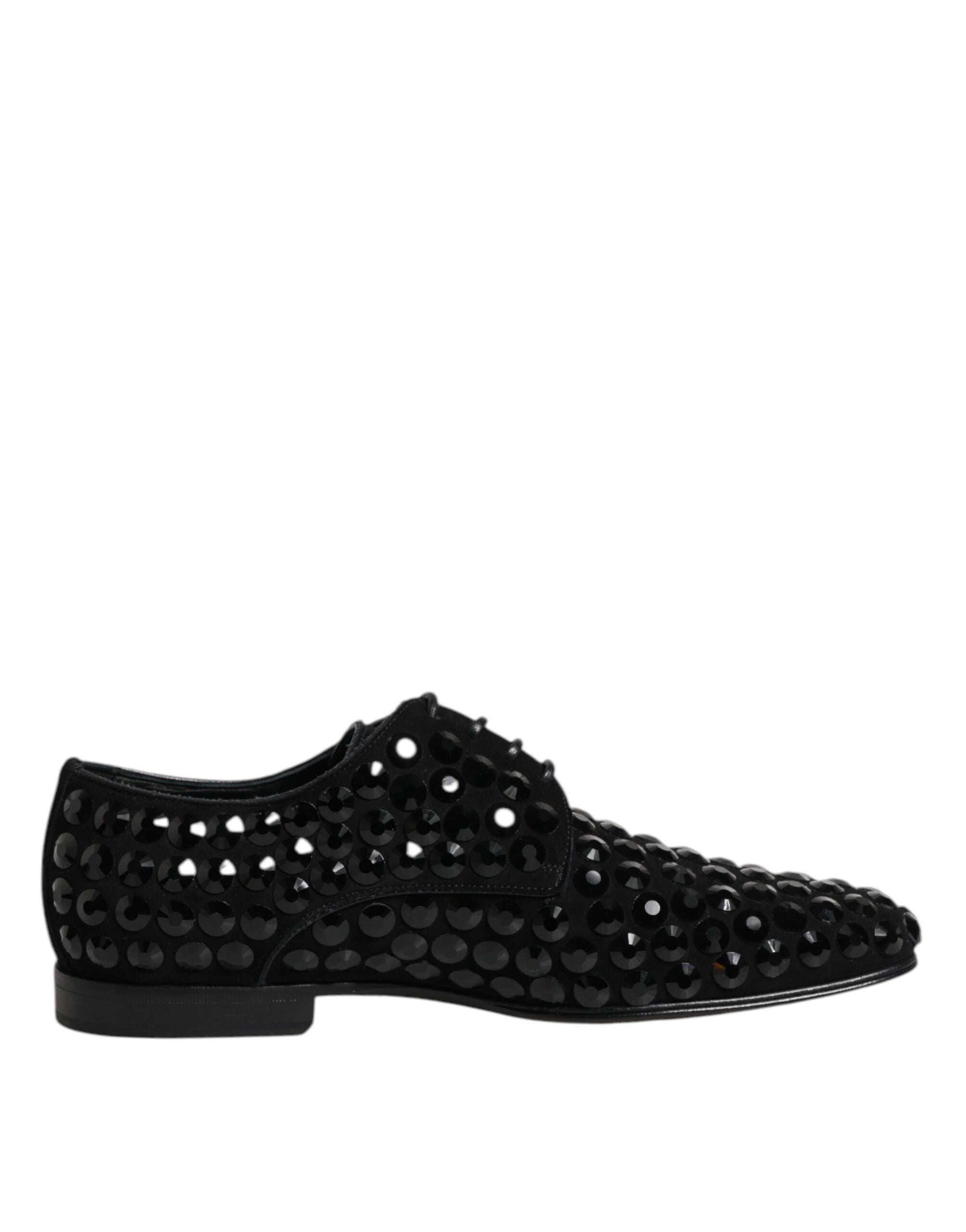 Dolce & Gabbana Black Suede Strass Derby Formal Shoes Dolce & Gabbana