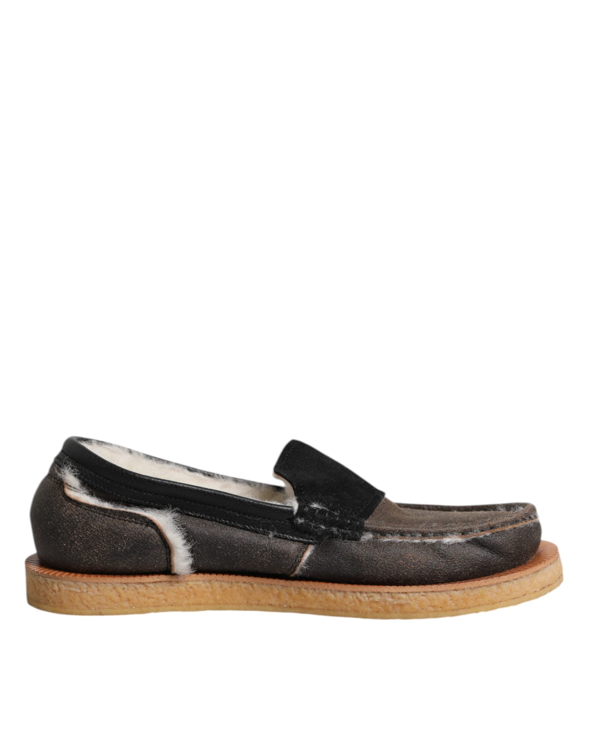 Dolce & Gabbana Brown White Calfskin Leather Loafers Shoes Dolce & Gabbana