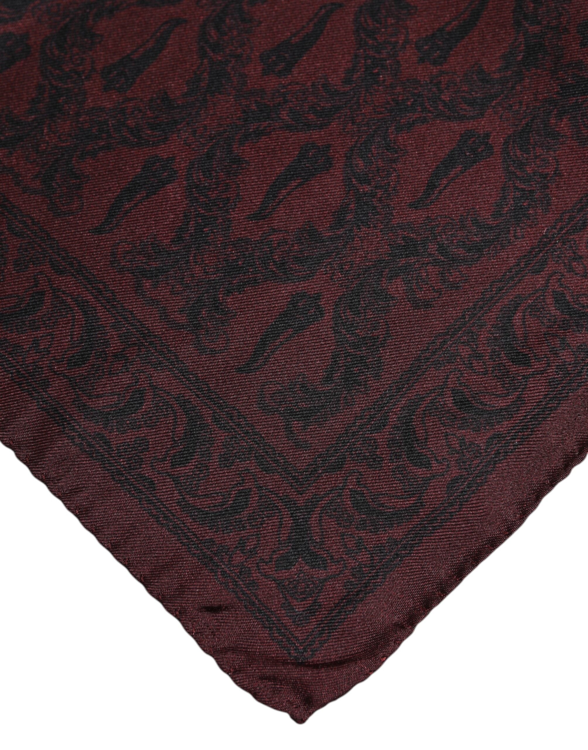 Dolce & Gabbana Maroon Black Printed Square Men Foulard Scarf Dolce & Gabbana