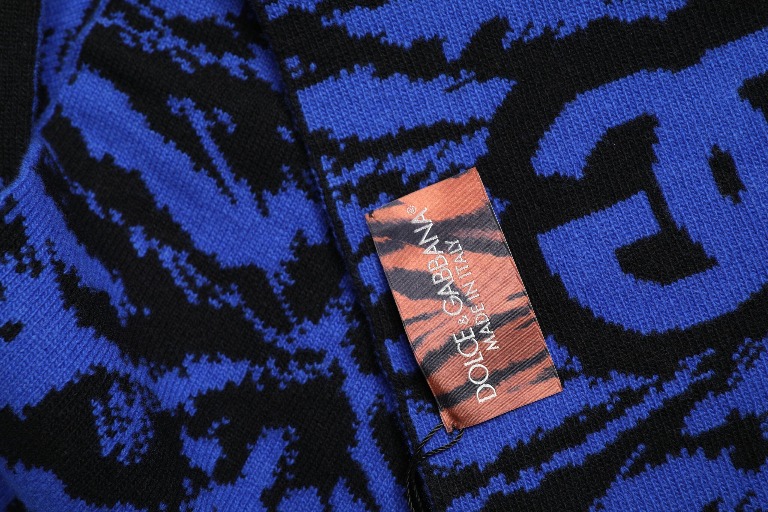 Dolce & Gabbana Blue Black Logo Neck Warmer Wrap Shawl Scarf Dolce & Gabbana