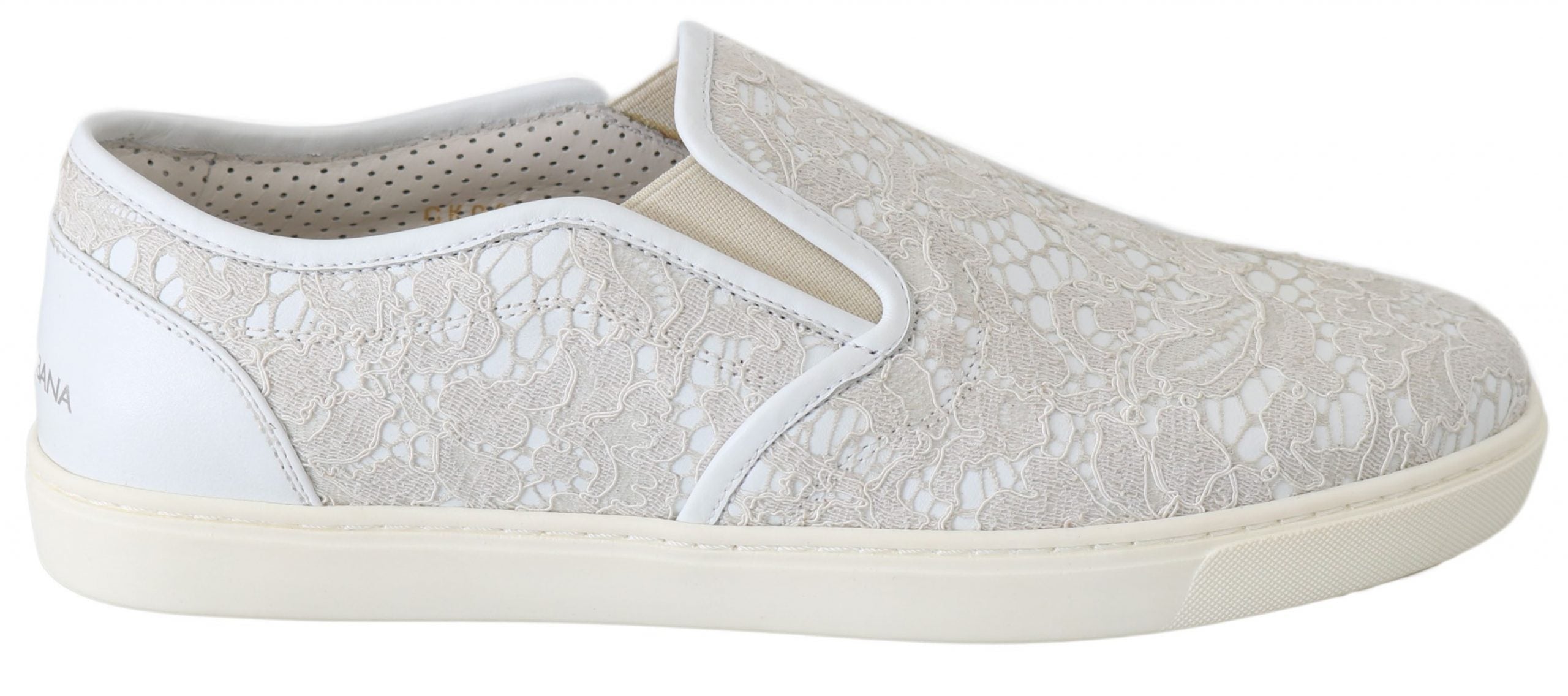 Dolce & Gabbana White Leather Lace Slip On Loafers Shoes Dolce & Gabbana