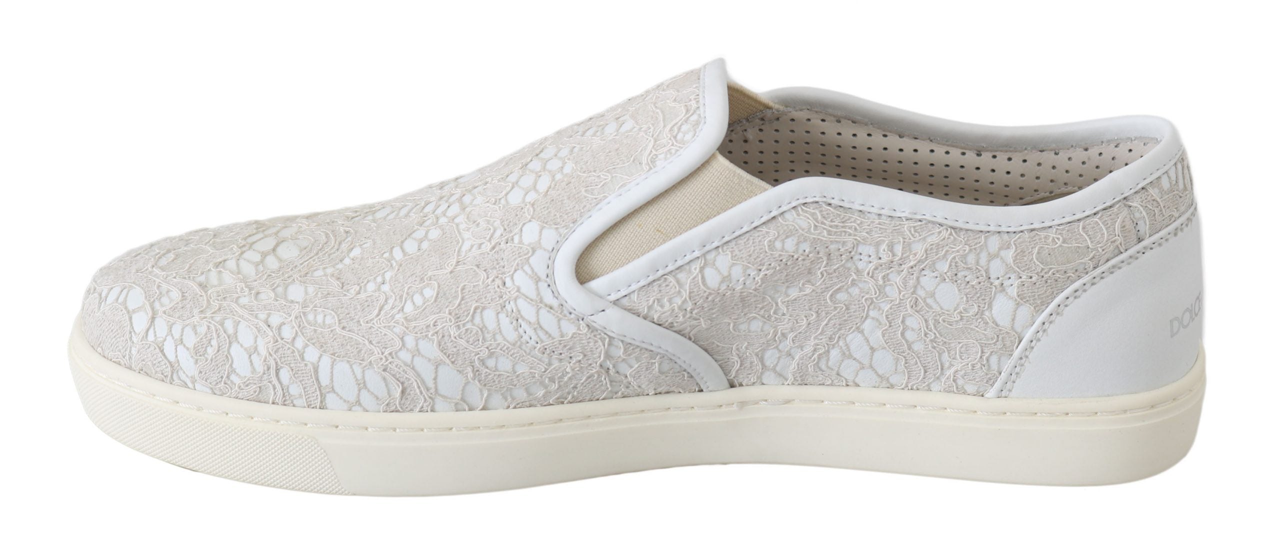 Dolce & Gabbana White Leather Lace Slip On Loafers Shoes Dolce & Gabbana