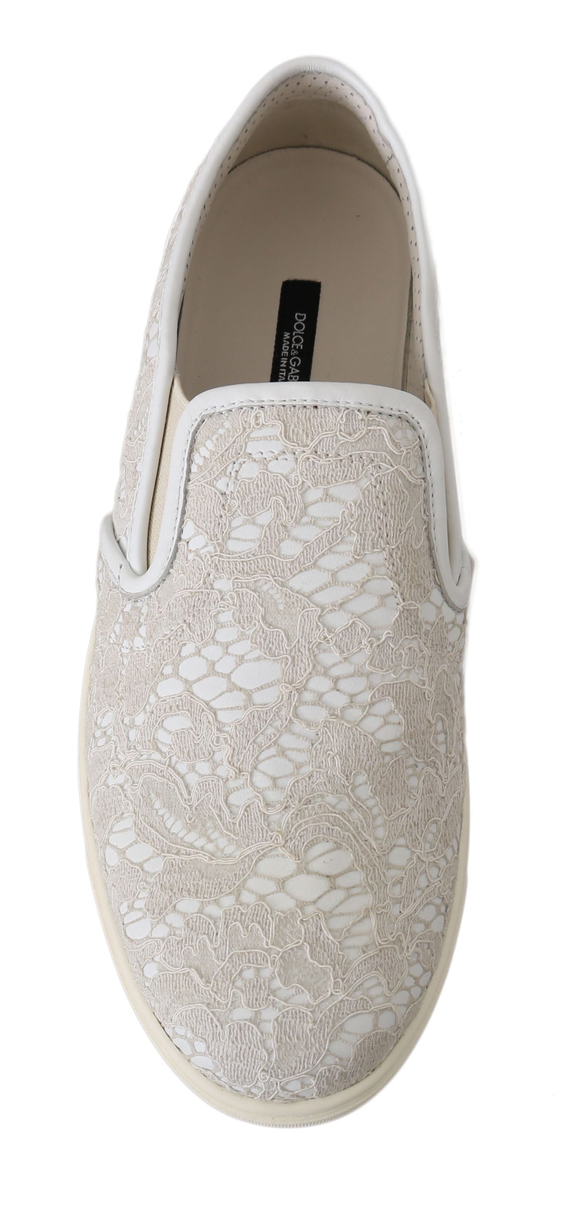 Dolce & Gabbana White Leather Lace Slip On Loafers Shoes Dolce & Gabbana