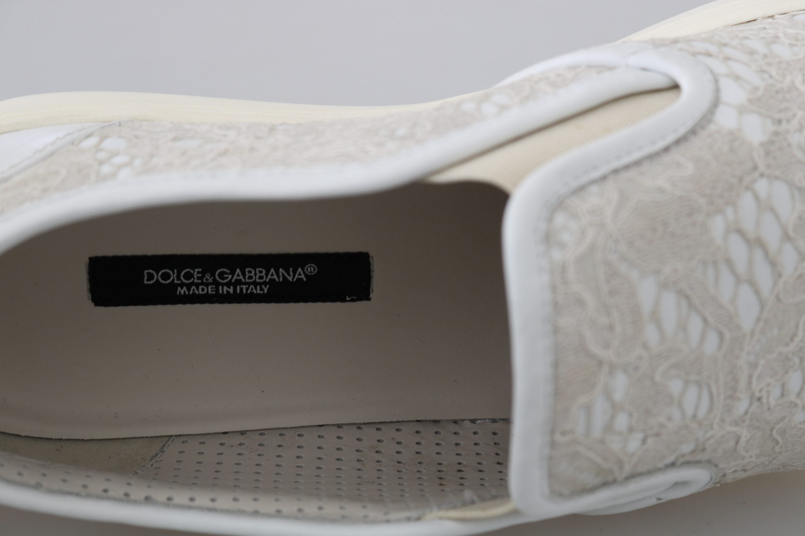Dolce & Gabbana White Leather Lace Slip On Loafers Shoes Dolce & Gabbana