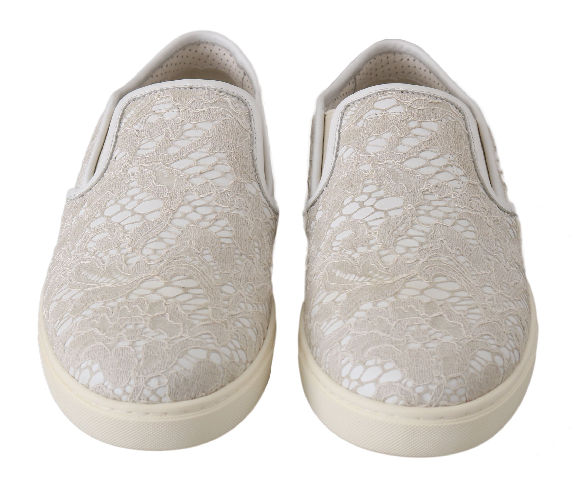 Dolce & Gabbana White Leather Lace Slip On Loafers Shoes Dolce & Gabbana