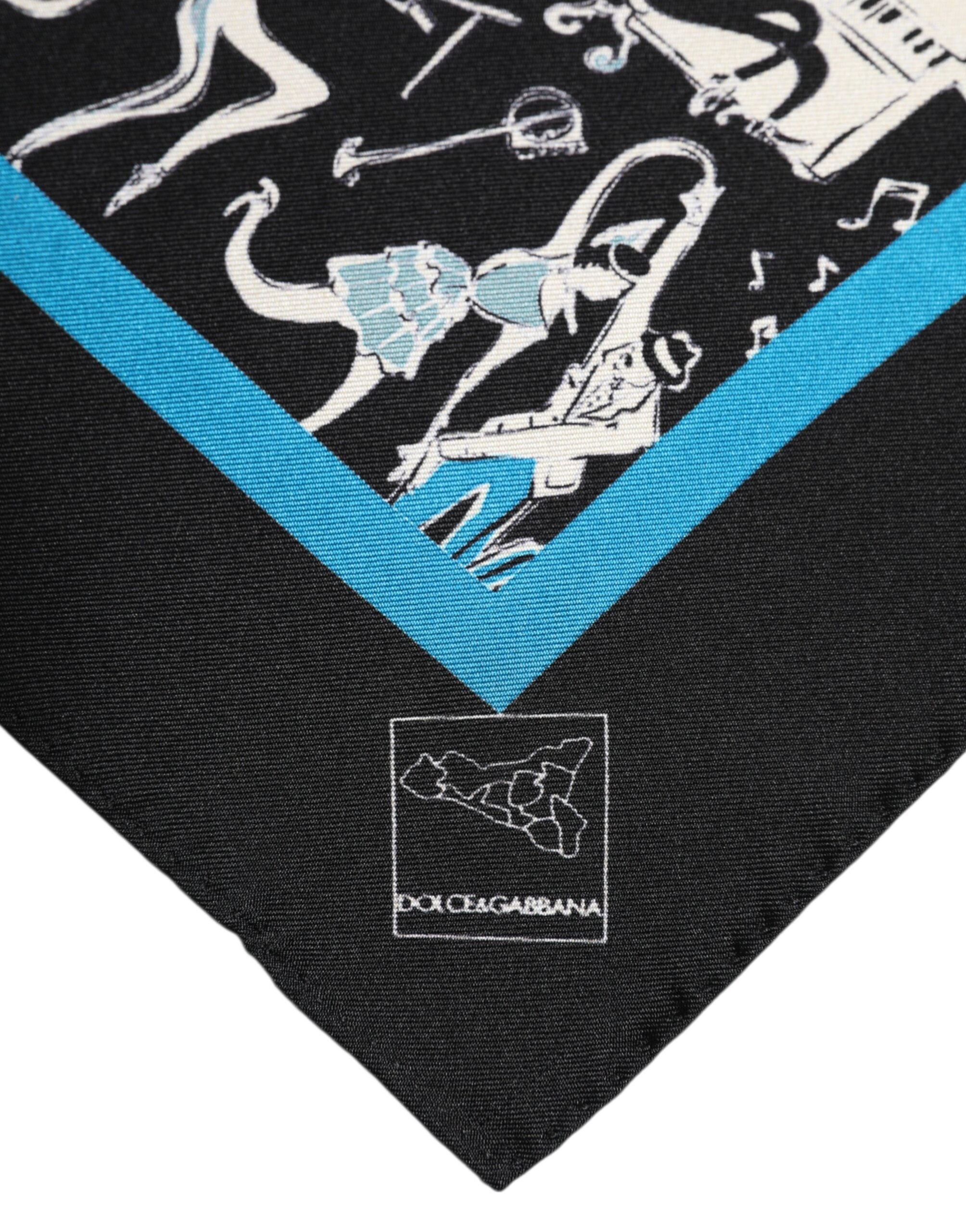 Dolce & Gabbana Black Jazz Club Silk Square Men Foulard Scarf Dolce & Gabbana