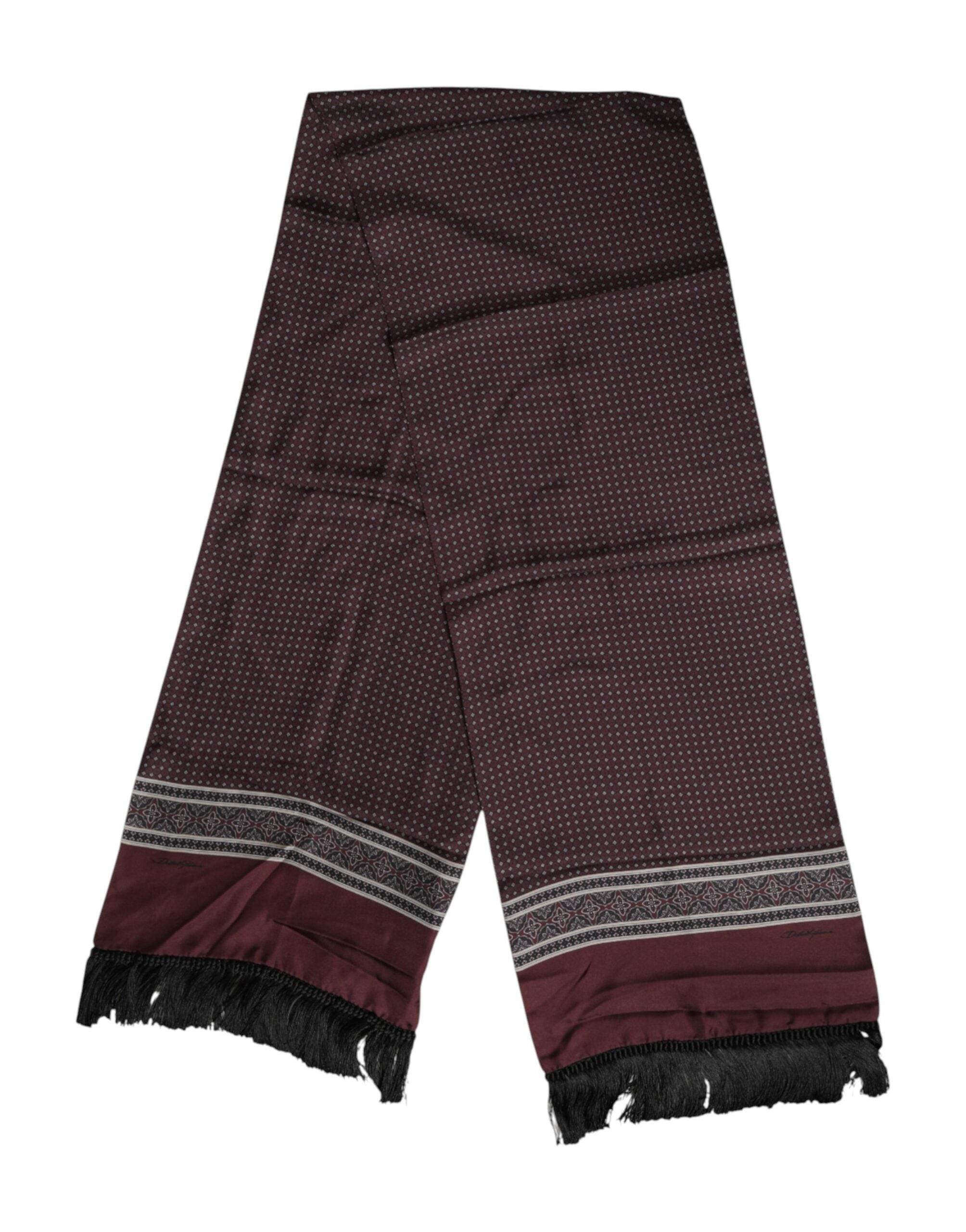 Dolce & Gabbana Maroon Dotted Silk Fringes Foulard Scarf Dolce & Gabbana
