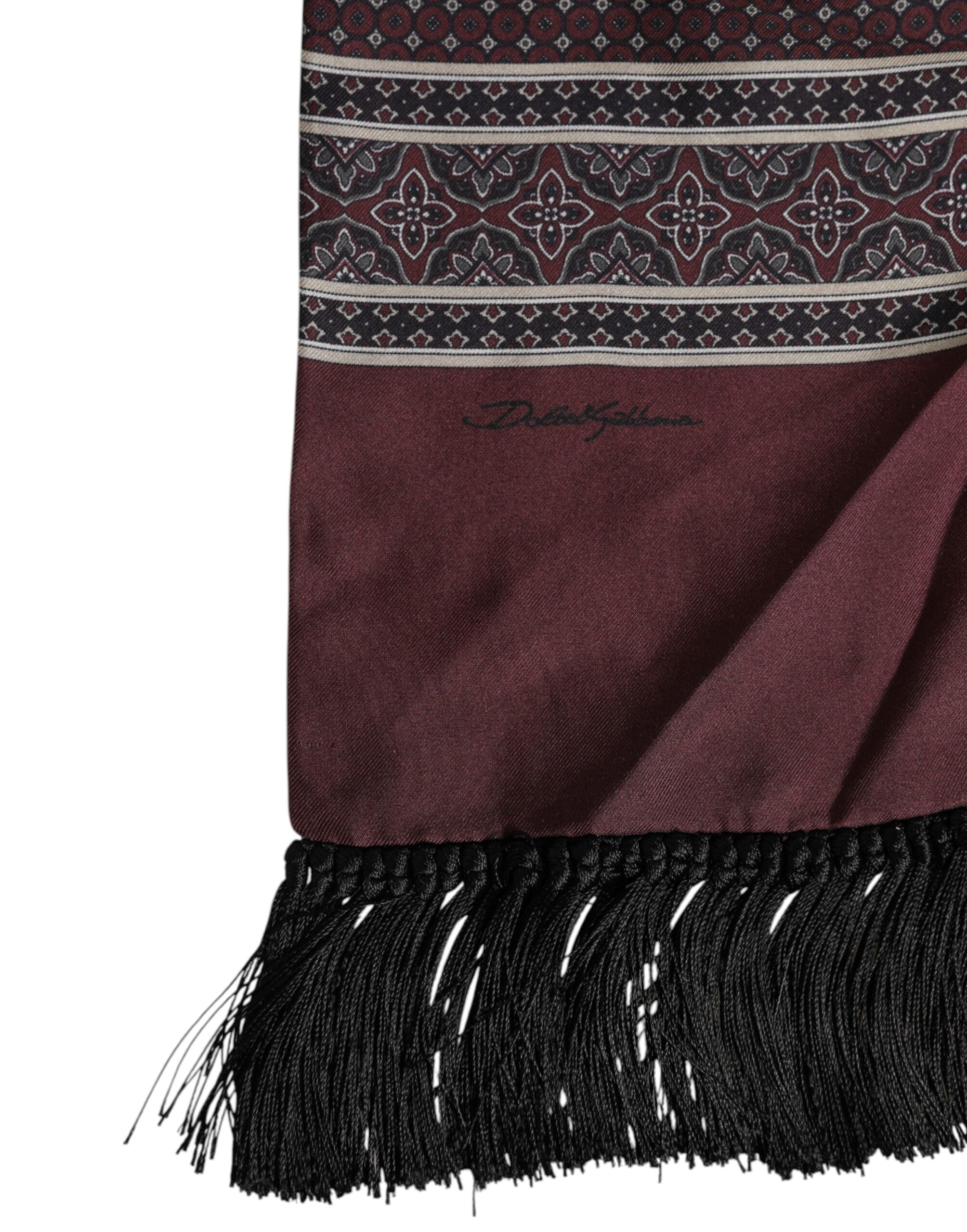 Dolce & Gabbana Maroon Dotted Silk Fringes Foulard Scarf Dolce & Gabbana