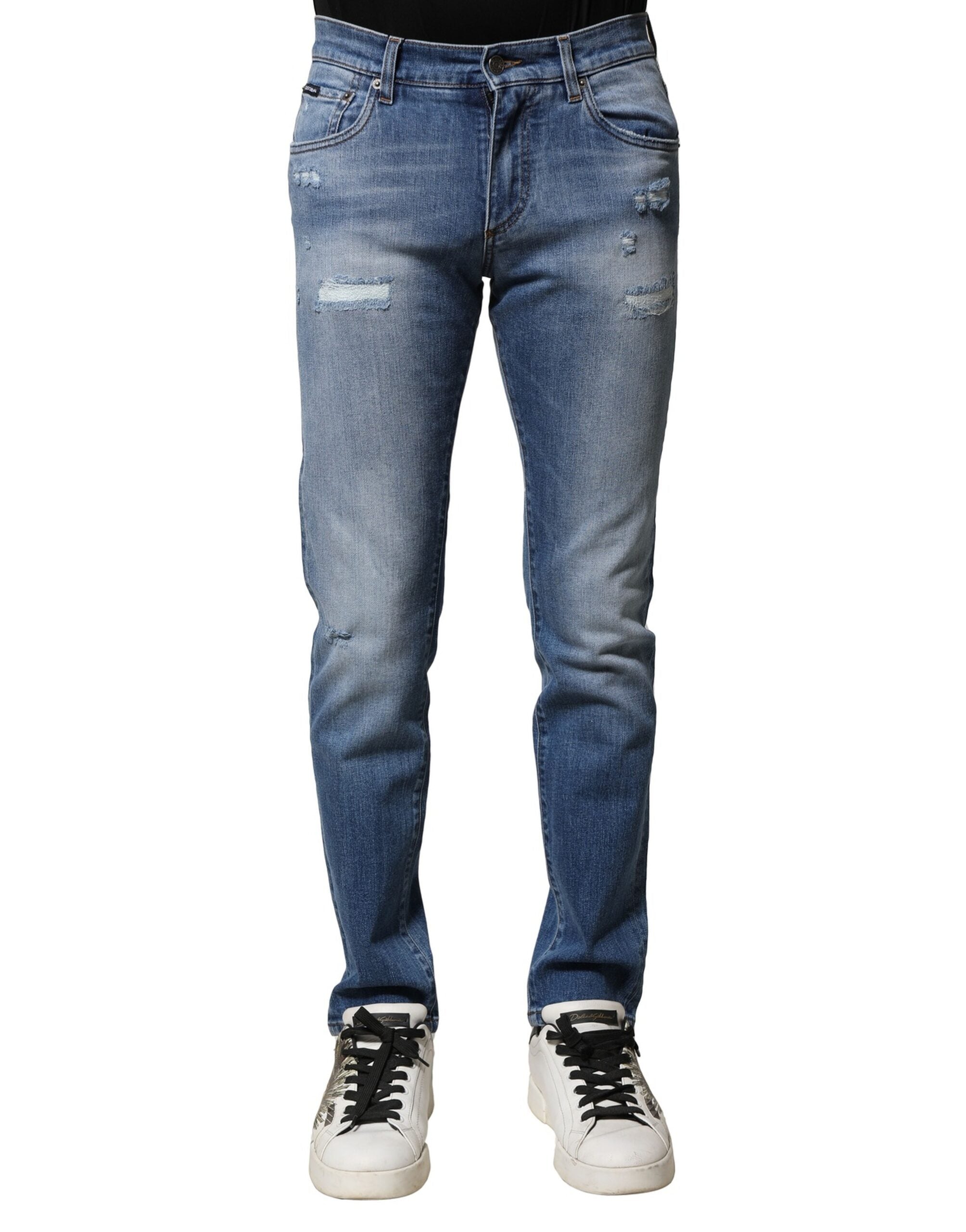 Dolce & Gabbana Blue Washed Cotton Skinny Men Denim Jeans Dolce & Gabbana