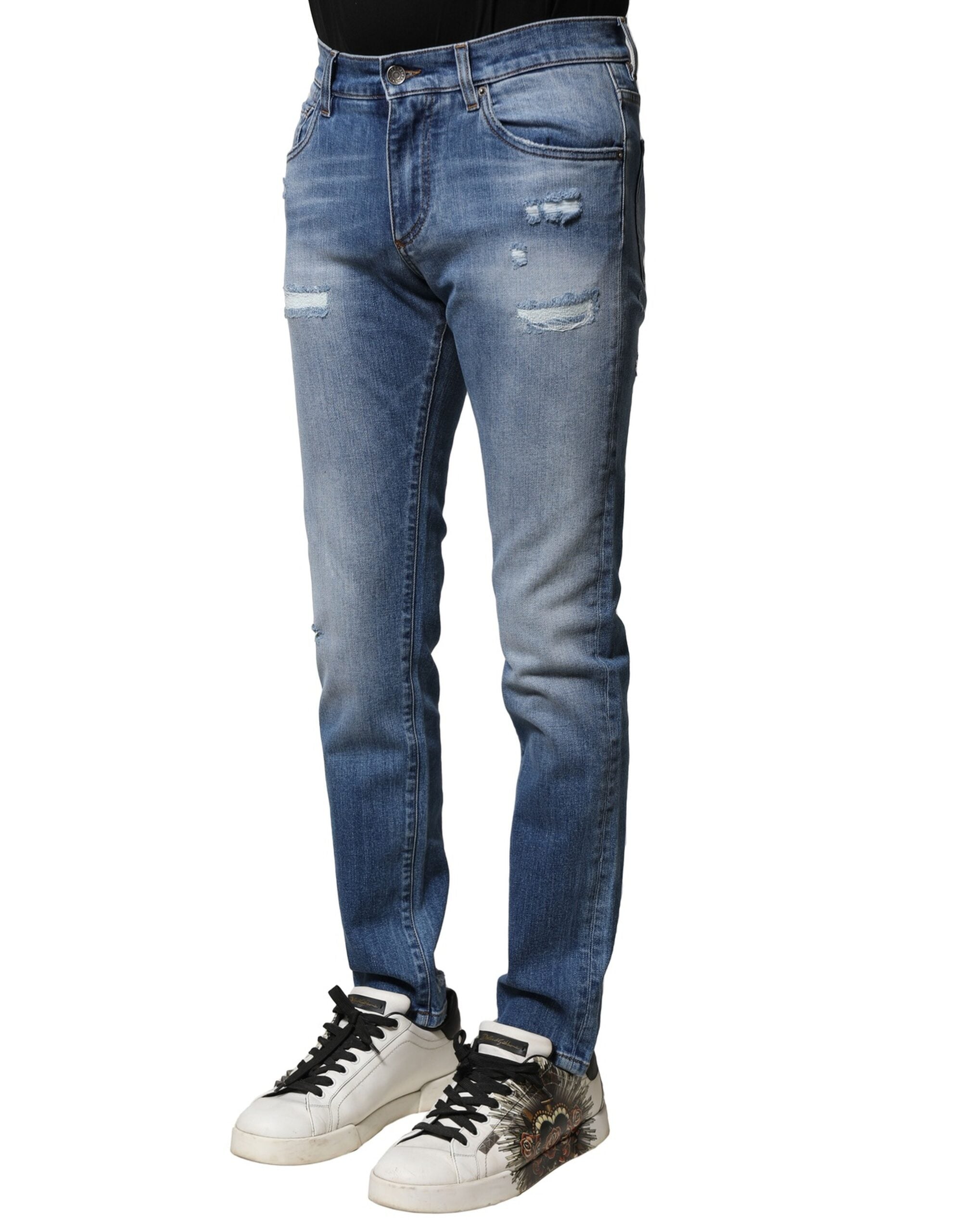 Dolce & Gabbana Blue Washed Cotton Skinny Men Denim Jeans Dolce & Gabbana