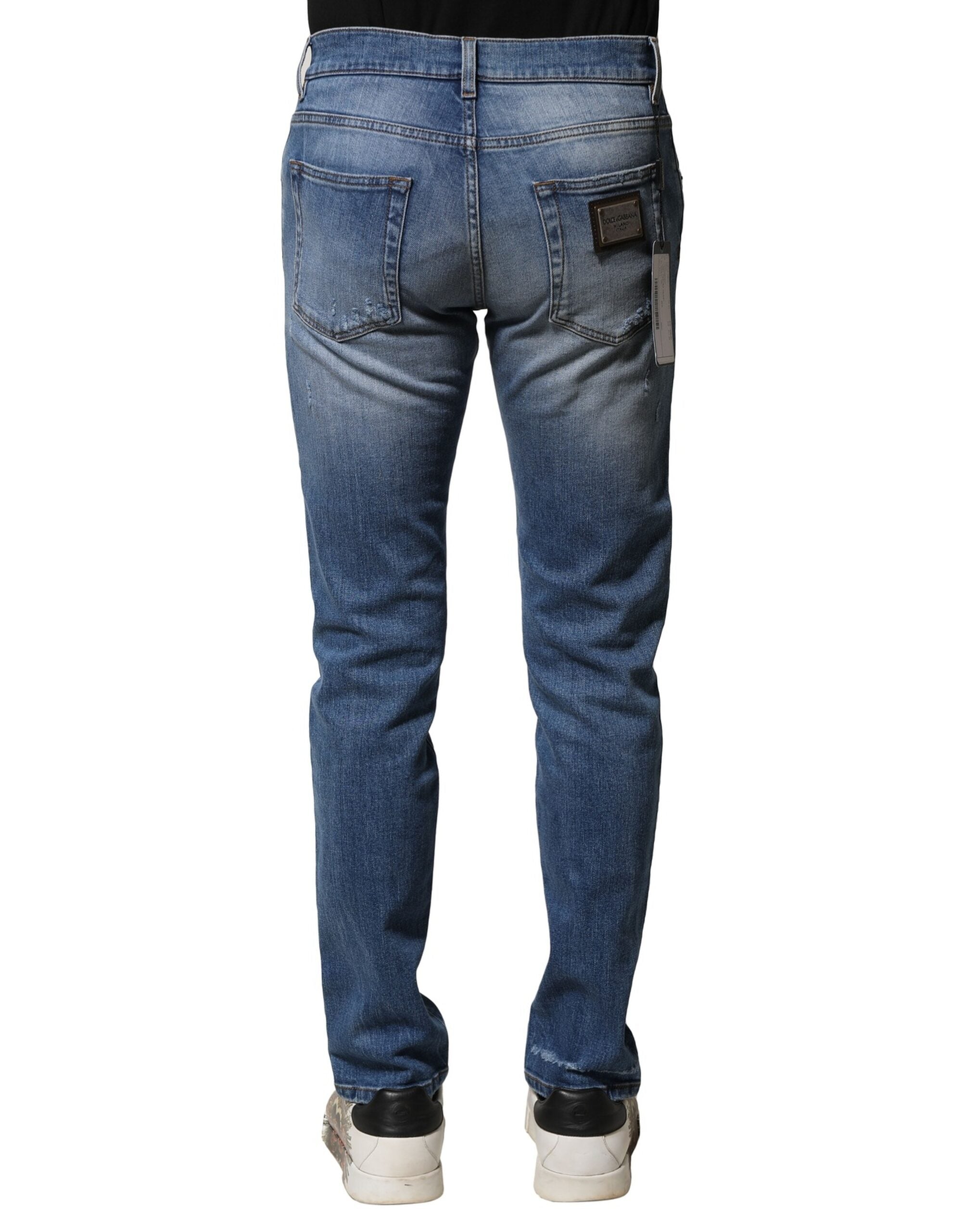 Dolce & Gabbana Blue Washed Cotton Skinny Men Denim Jeans Dolce & Gabbana