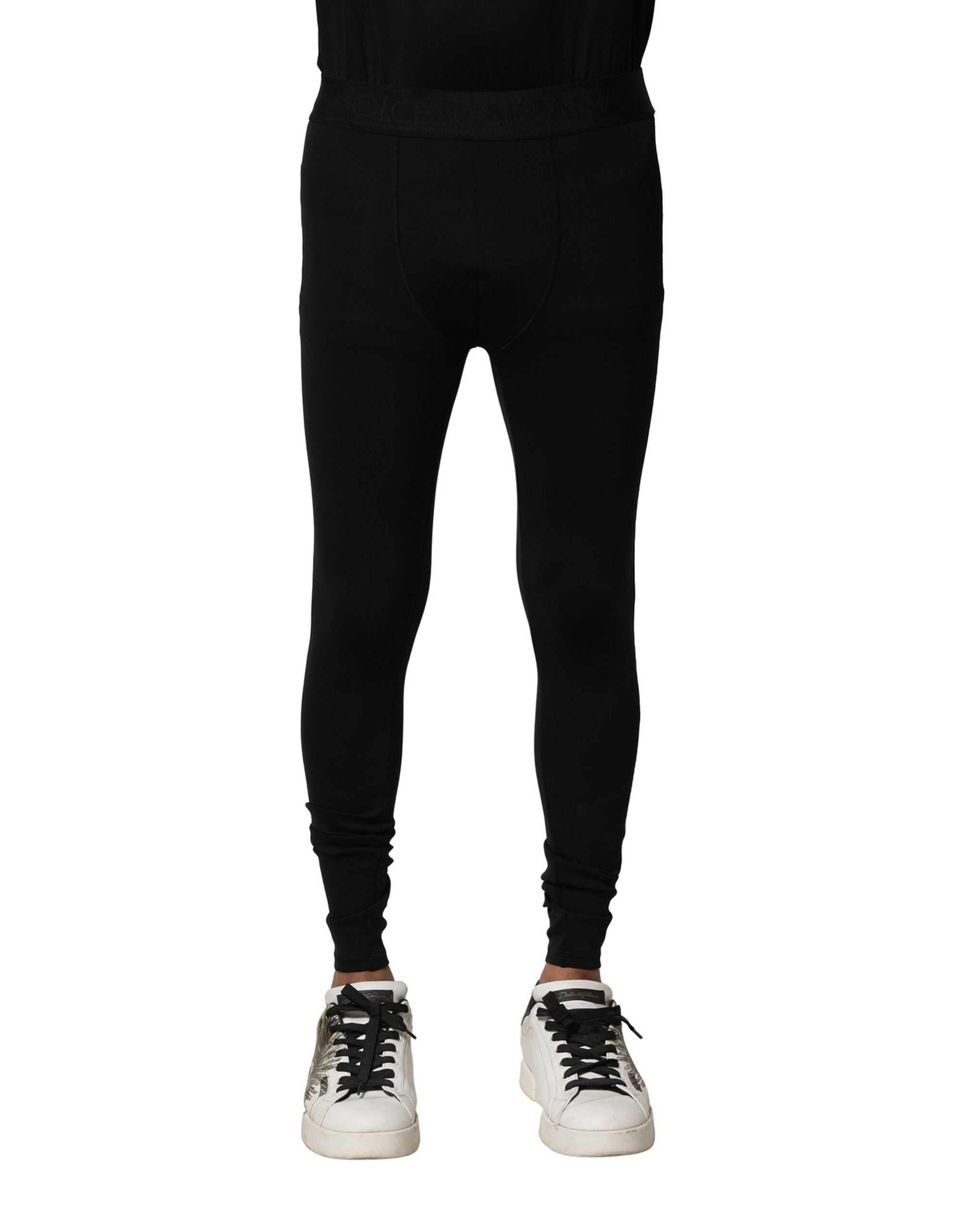 Dolce & Gabbana Black Nylon Elastic Logo Men Leggings Pants Dolce & Gabbana