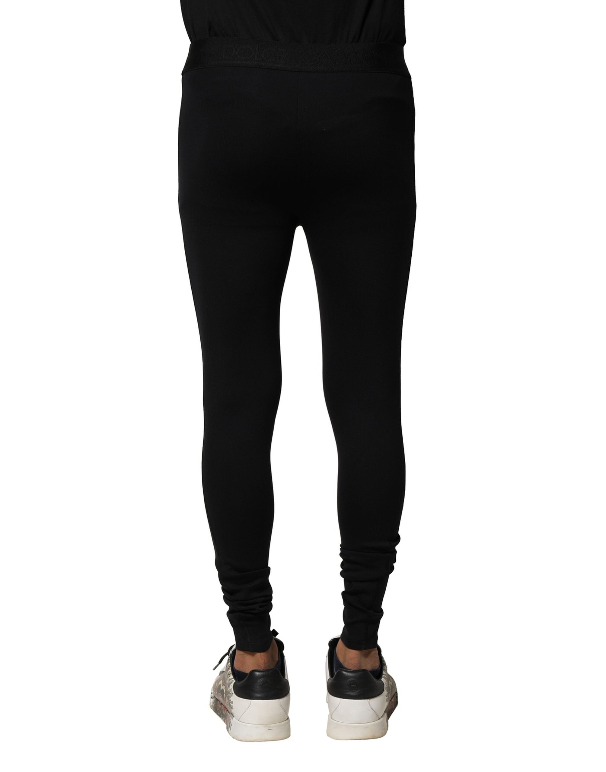 Dolce & Gabbana Black Nylon Elastic Logo Men Leggings Pants Dolce & Gabbana