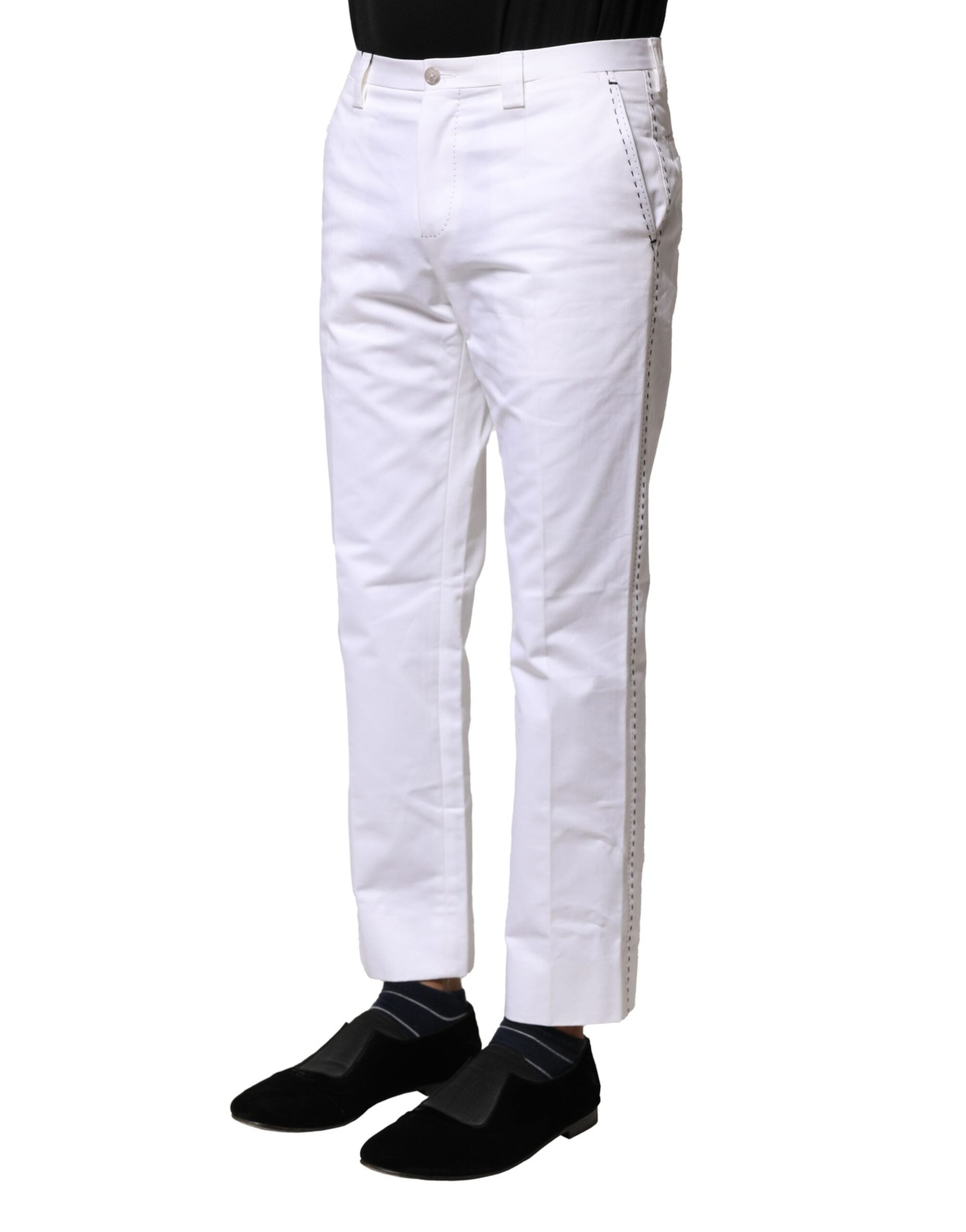 Dolce & Gabbana White Cotton Straight Logo Men Pants Dolce & Gabbana