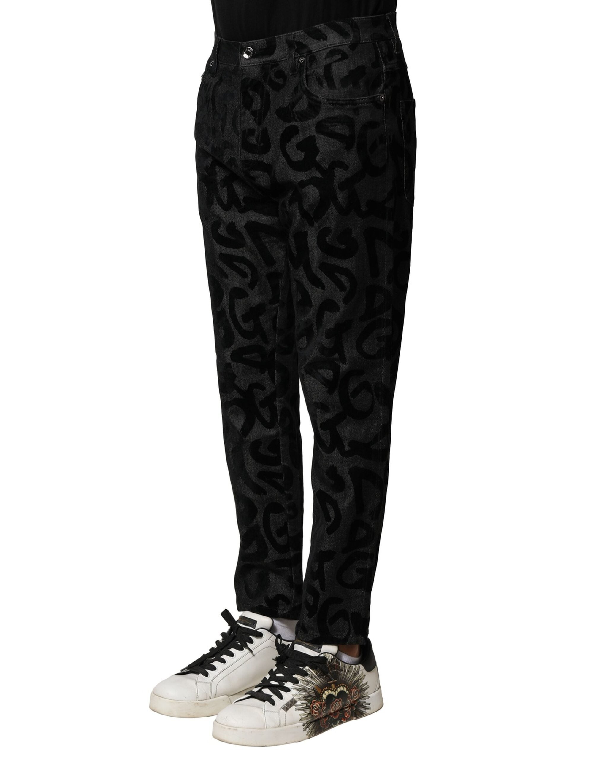 Dolce & Gabbana Gray Cotton DG Logo Straight Men Denim Jeans Dolce & Gabbana