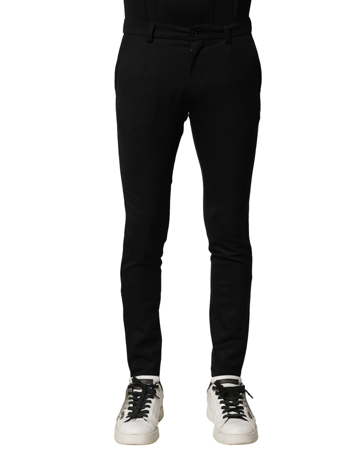 Dolce & Gabbana Black Wool Men Skinny Mid Waist Pants