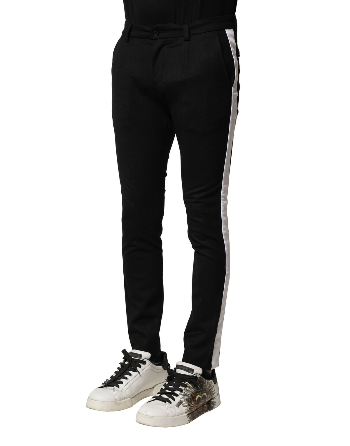 Dolce & Gabbana Black Wool Men Skinny Mid Waist Pants