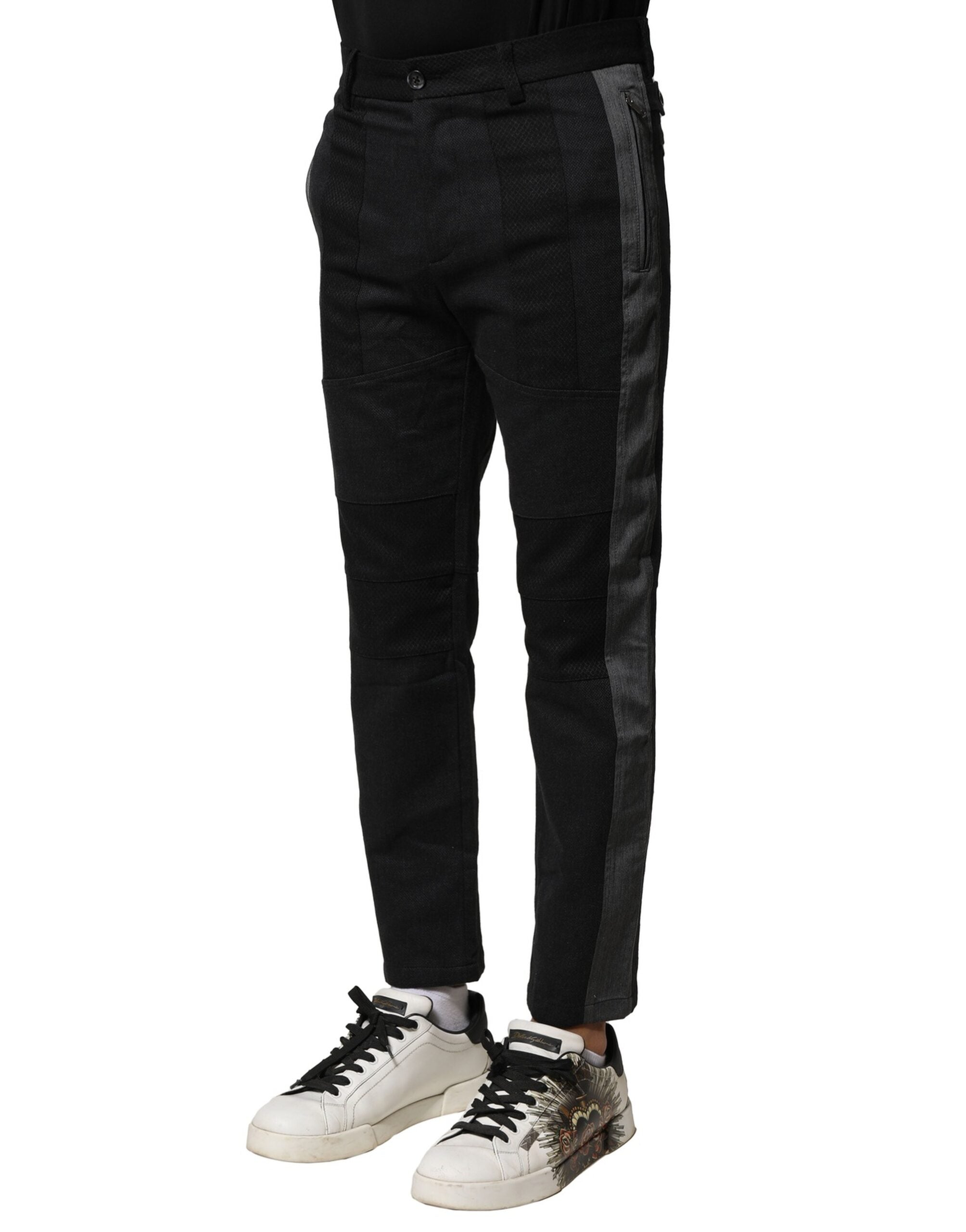 Dolce & Gabbana Black Gray Cotton Tapered Men Pants Dolce & Gabbana