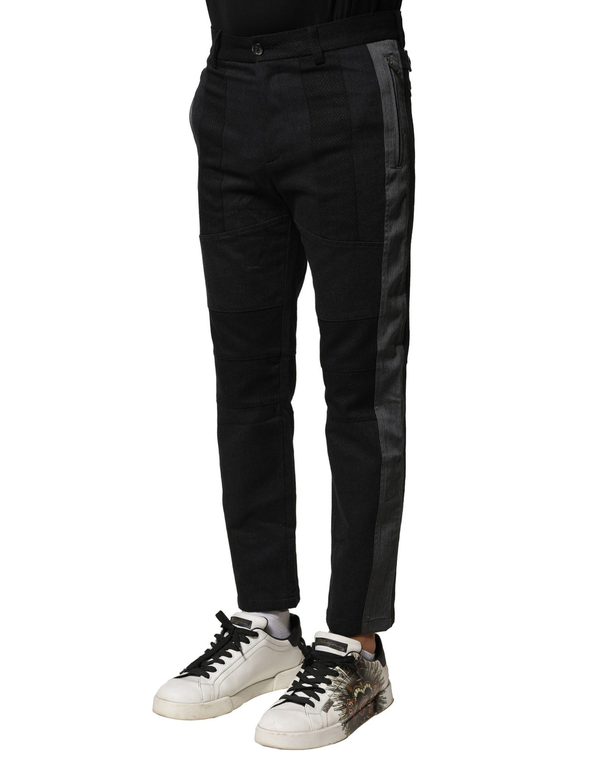 Dolce & Gabbana Black Gray Cotton Tapered Men Pants