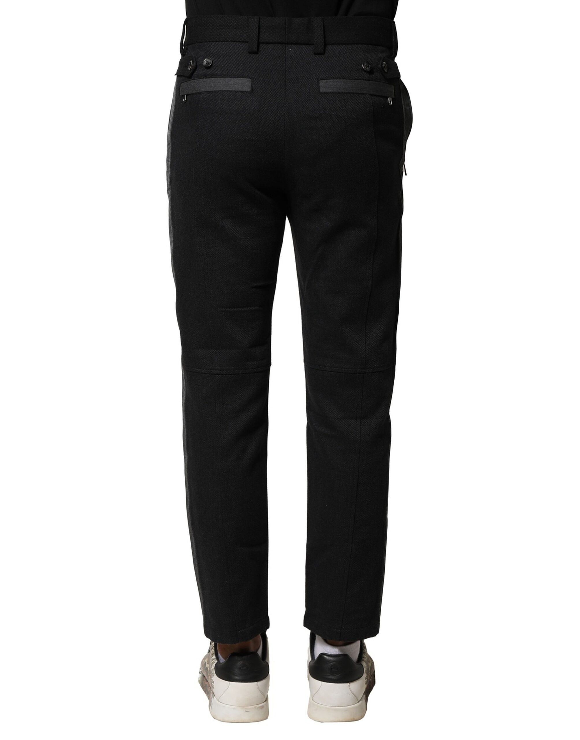 Dolce & Gabbana Black Gray Cotton Tapered Men Pants Dolce & Gabbana