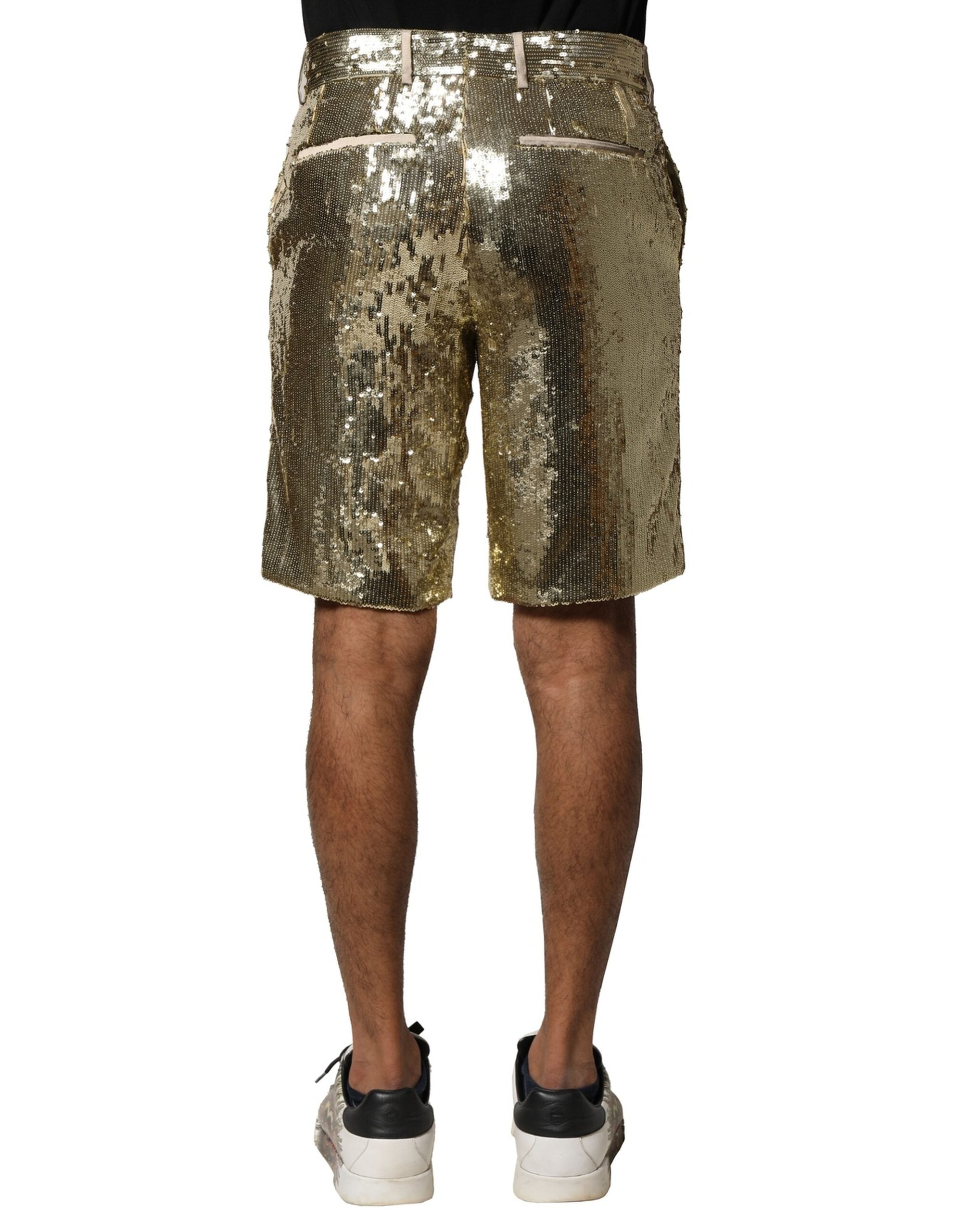 Dolce & Gabbana Gold Sequin Polyester Embellished Bermuda Shorts Dolce & Gabbana