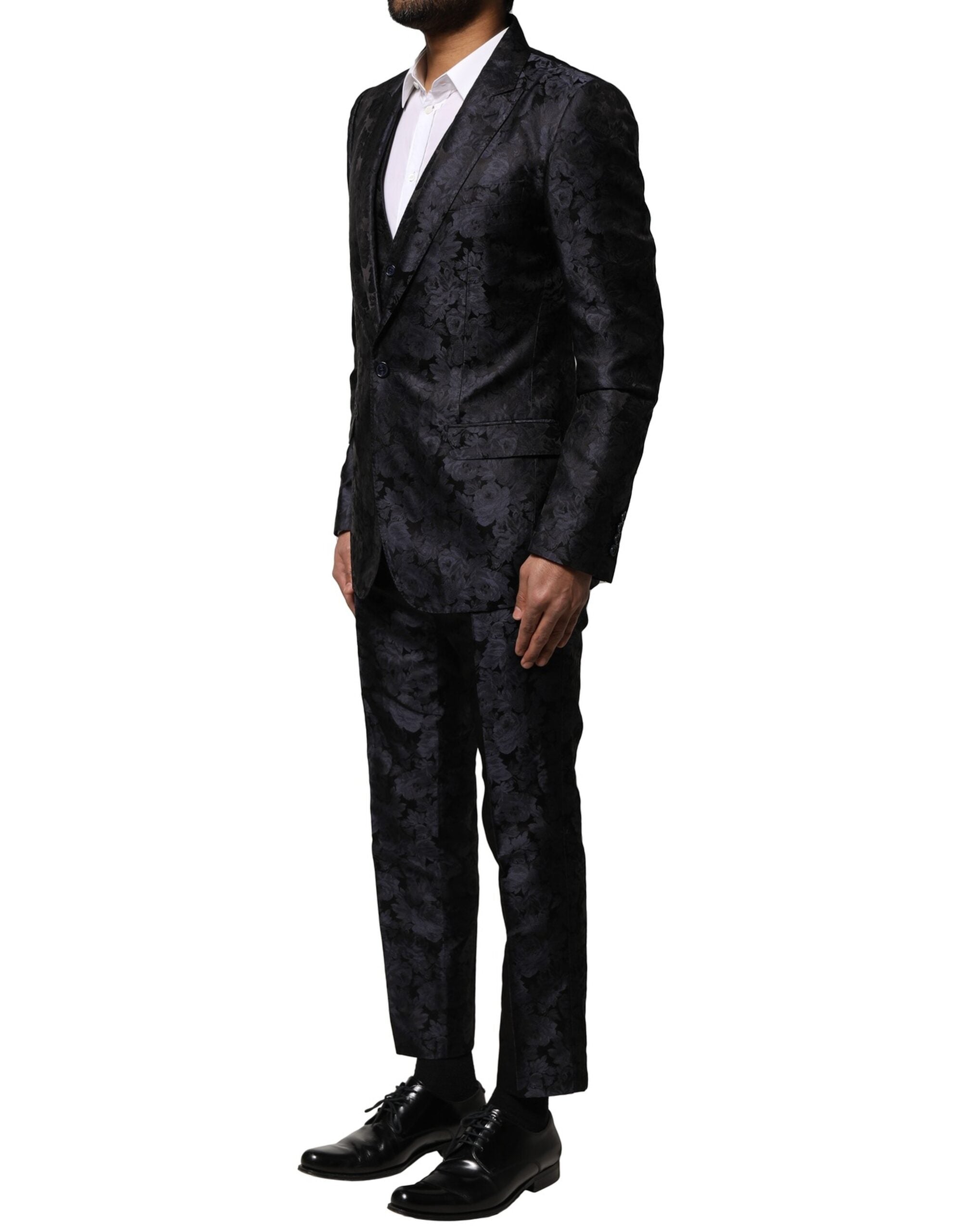 Dolce & Gabbana Black Jacquard 3 Piece Single Breasted Suit Dolce & Gabbana