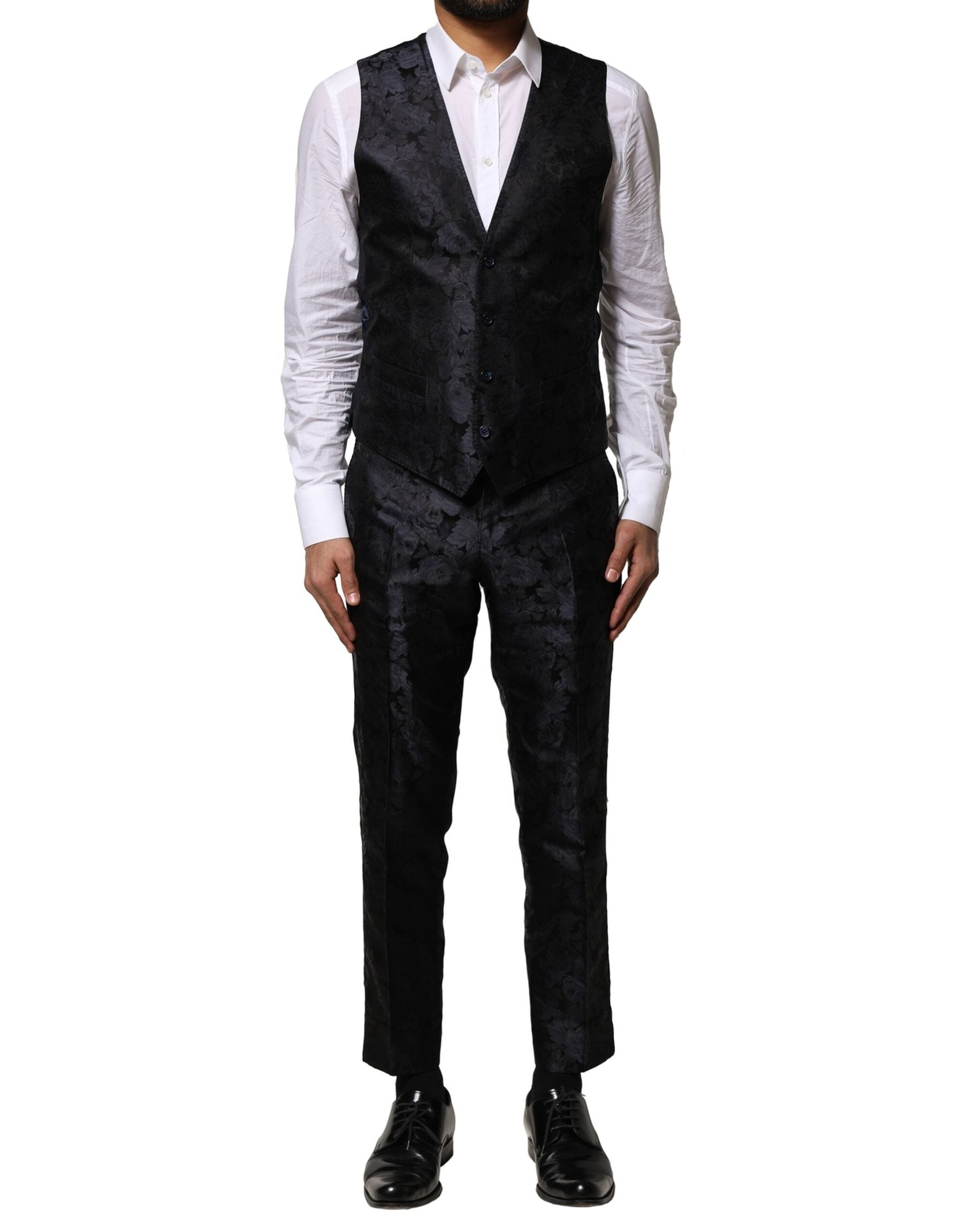 Dolce & Gabbana Black Jacquard 3 Piece Single Breasted Suit Dolce & Gabbana