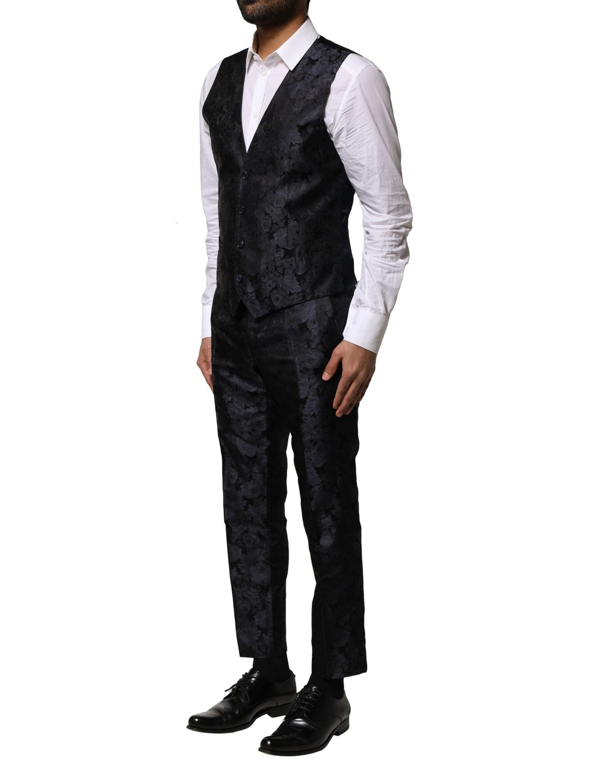 Dolce & Gabbana Black Jacquard 3 Piece Single Breasted Suit Dolce & Gabbana