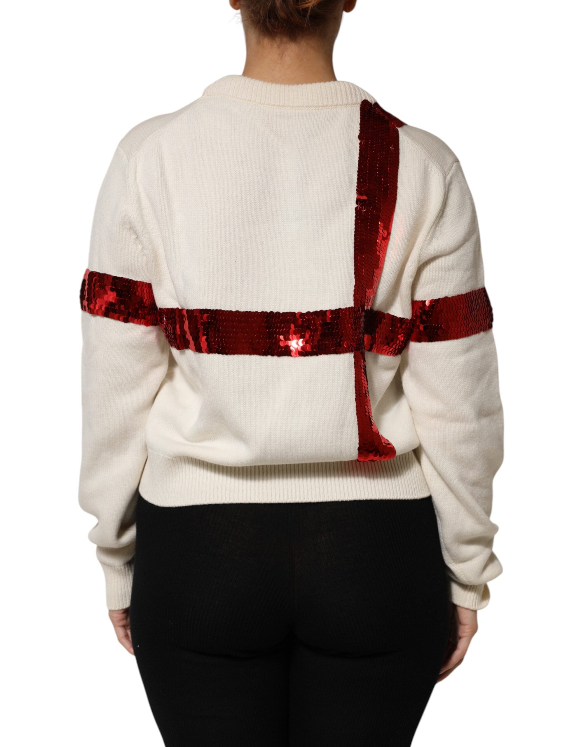 Dolce & Gabbana White Sequined Crew Neck Pullover Sweater Dolce & Gabbana