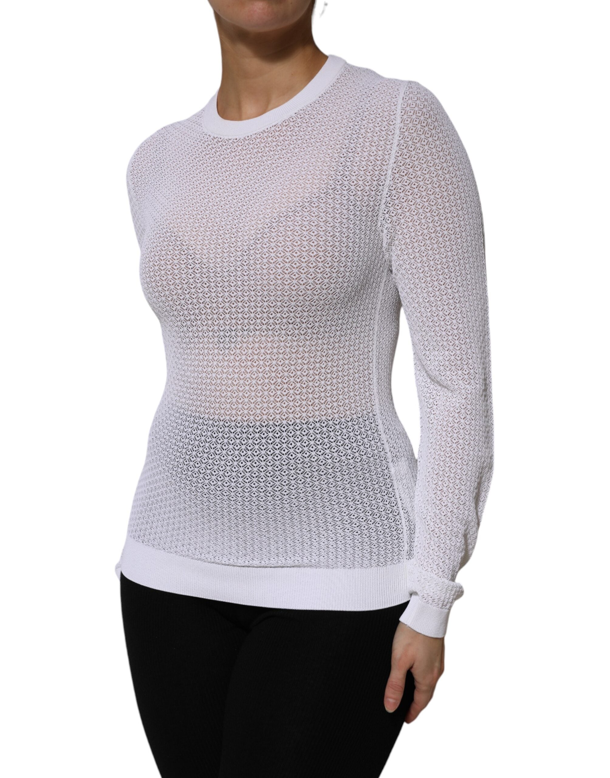 Dolce & Gabbana White Round Neck Long Sleeves Pullover Top Dolce & Gabbana