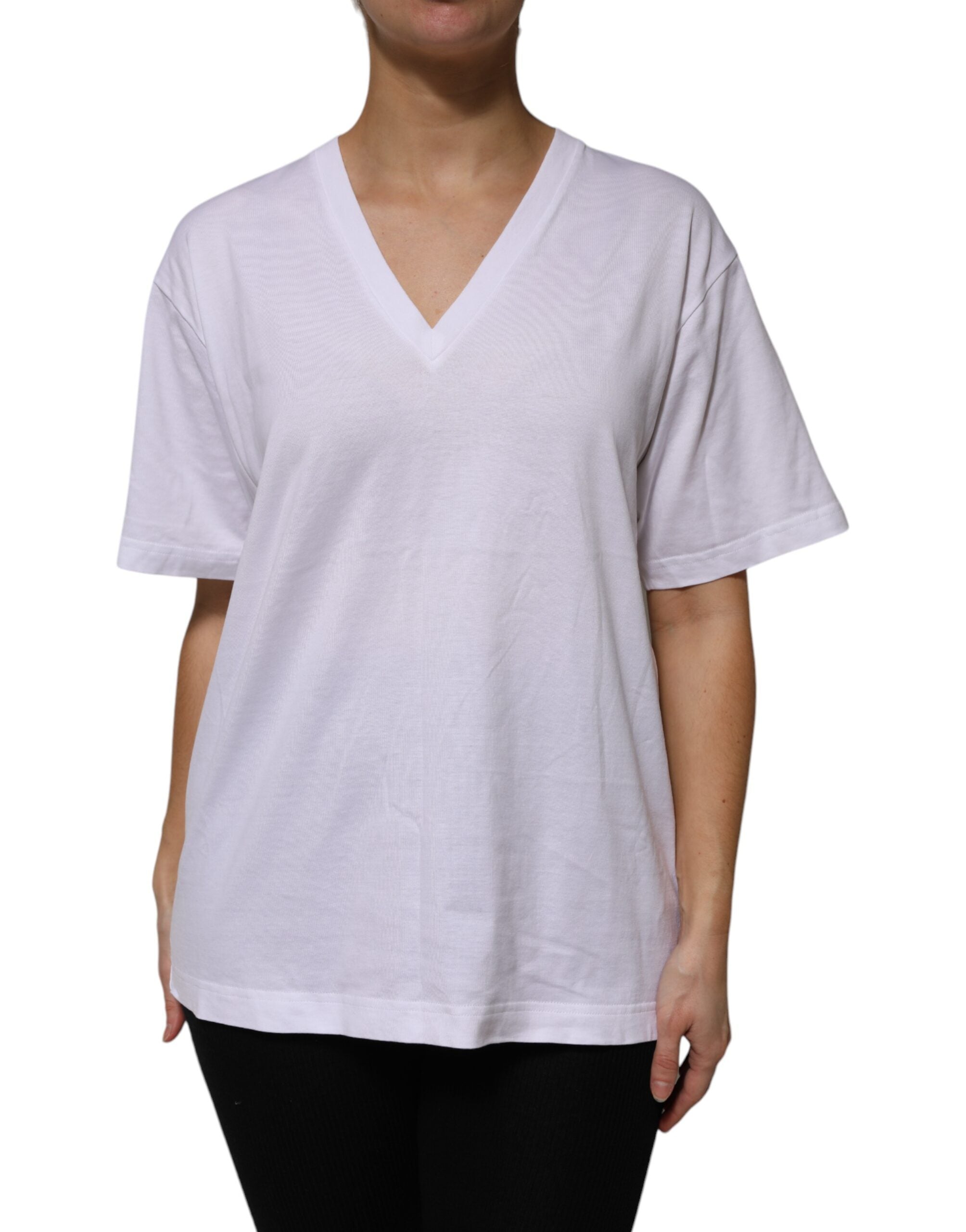 Dolce & Gabbana White Cotton Short Sleeves V-neck T-shirt Dolce & Gabbana