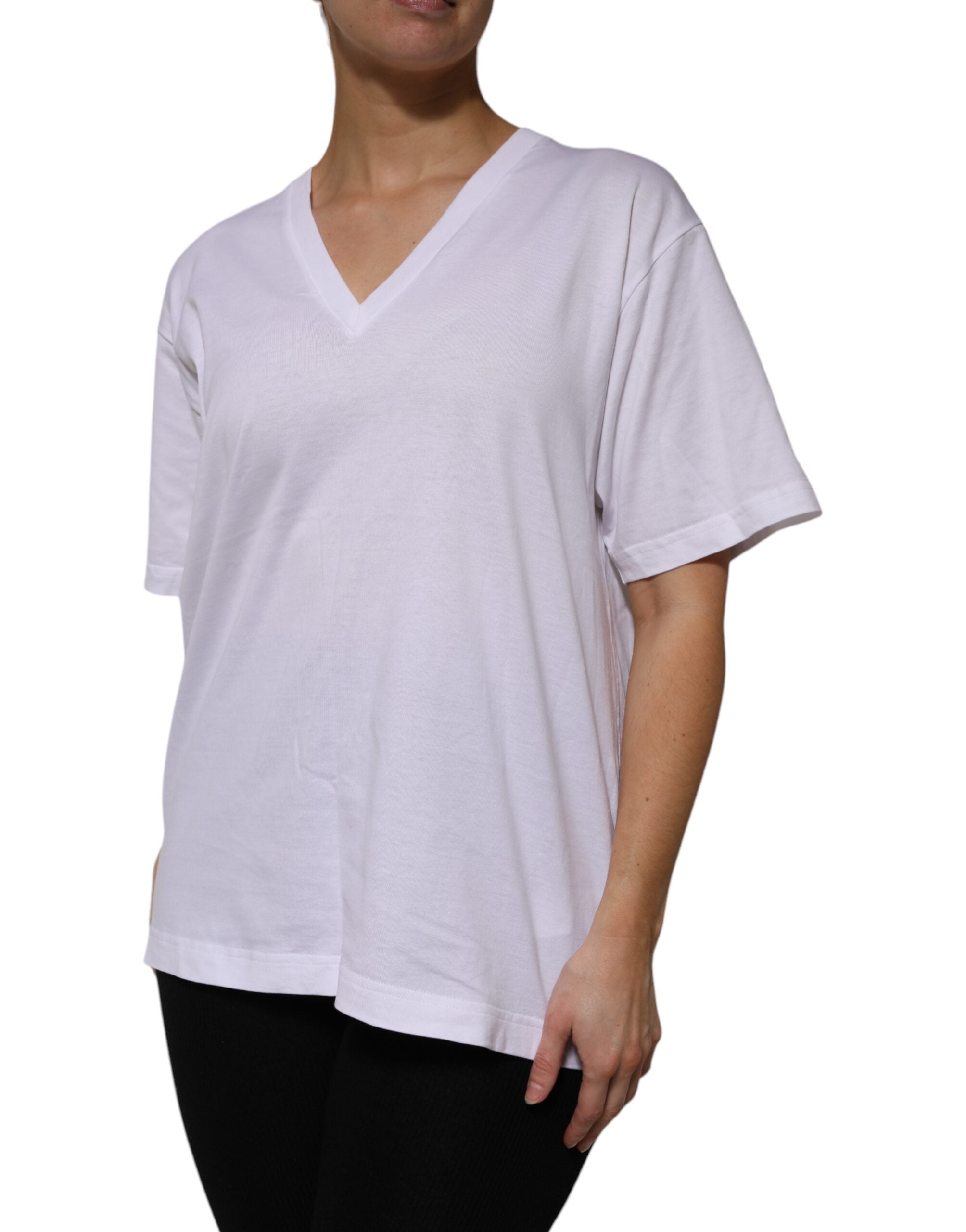 Dolce & Gabbana White Cotton Short Sleeves V-neck T-shirt Dolce & Gabbana