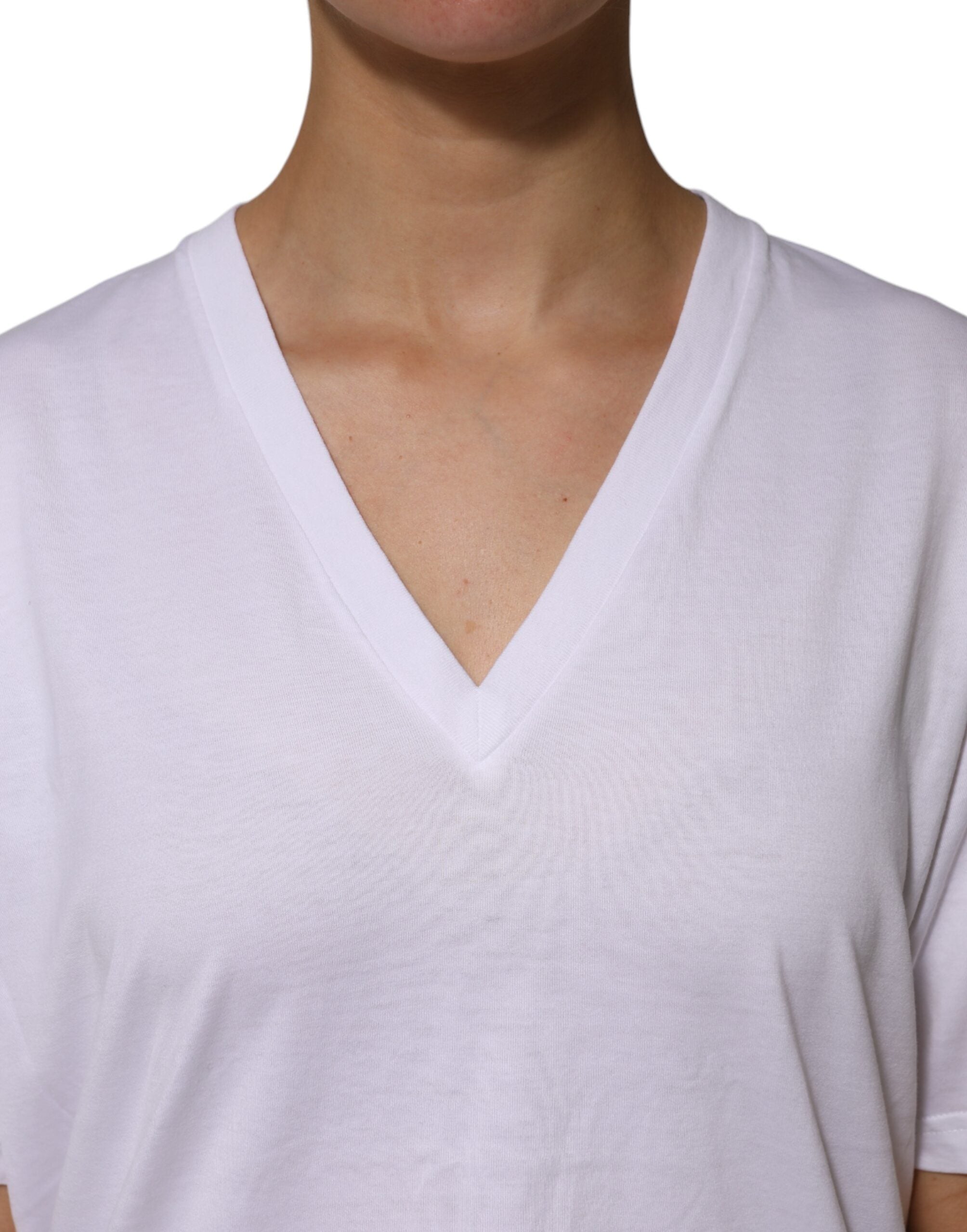 Dolce & Gabbana White Cotton Short Sleeves V-neck T-shirt Dolce & Gabbana