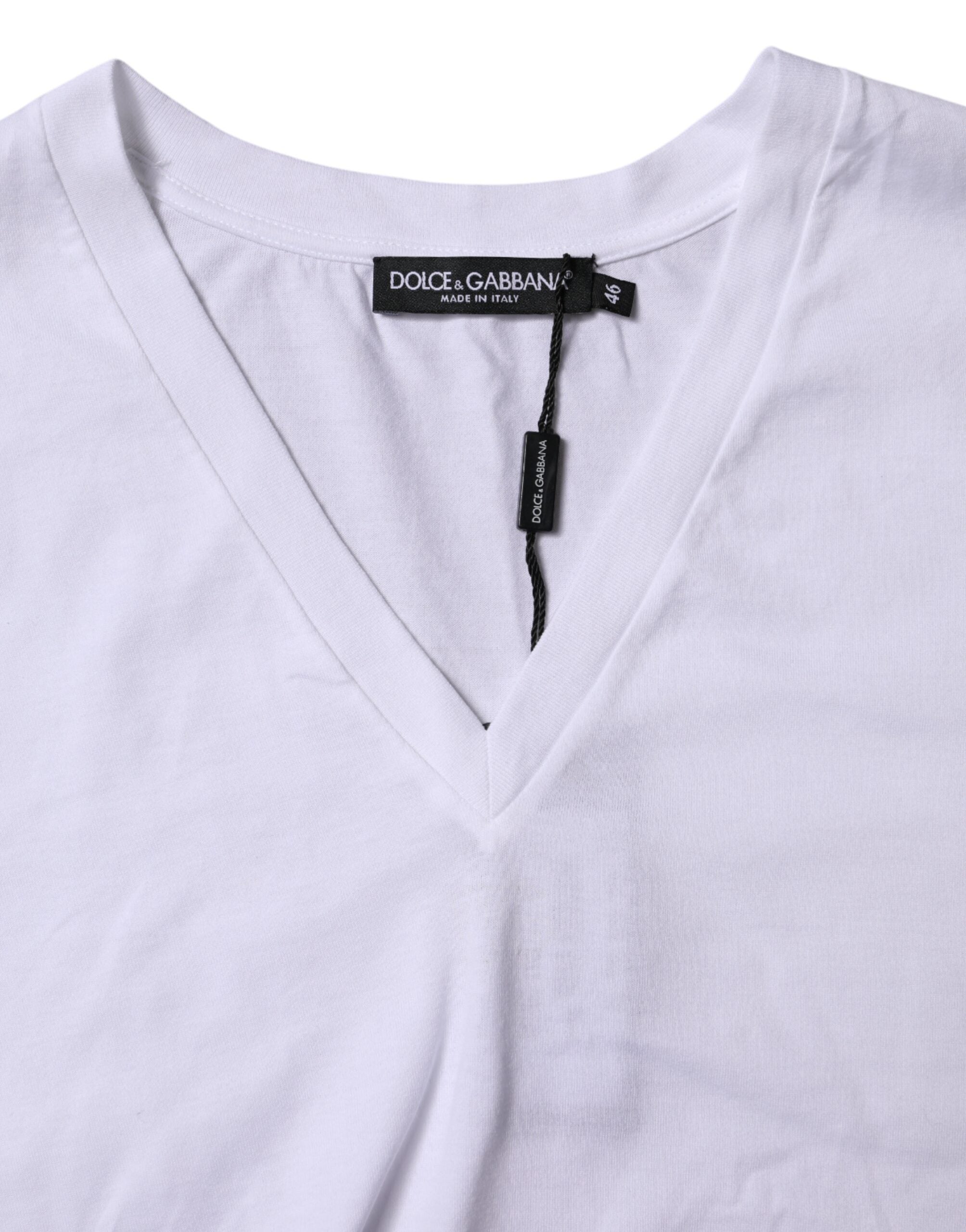 Dolce & Gabbana White Cotton Short Sleeves V-neck T-shirt Dolce & Gabbana