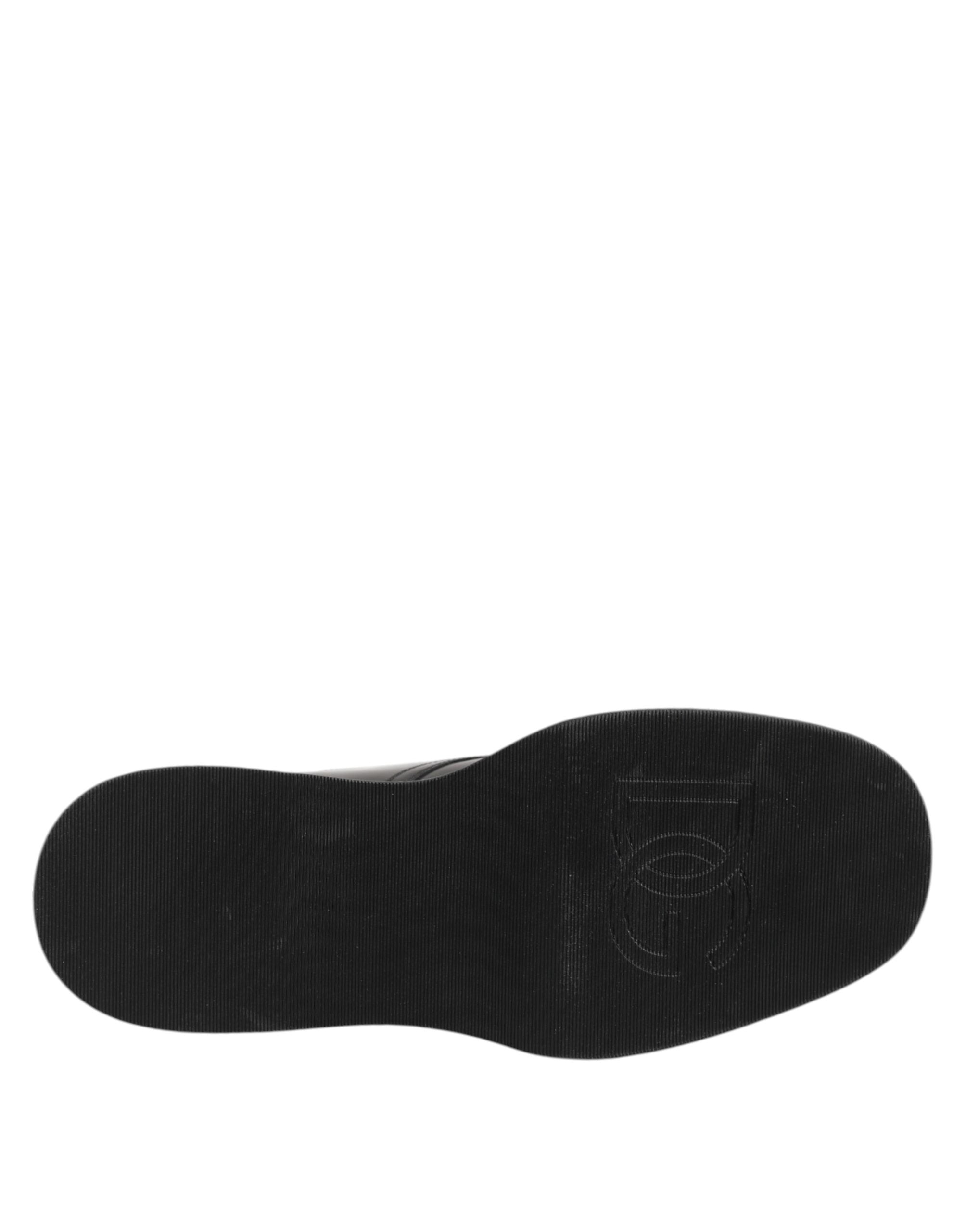 Dolce & Gabbana Black Leather Logo Ankle Boots Lace Up Shoes Dolce & Gabbana