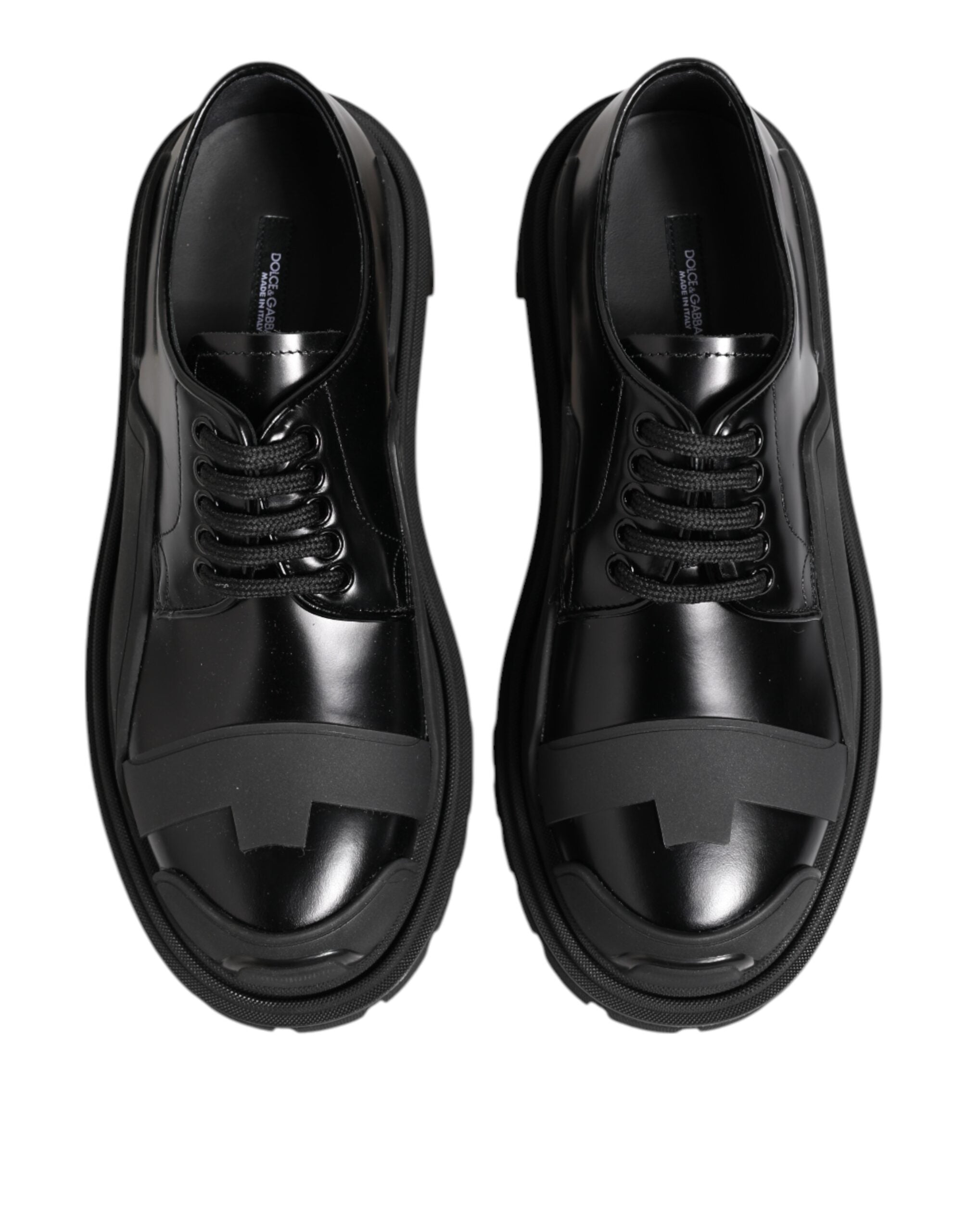 Dolce & Gabbana Black Patent Leather Trekking Derby Shoes Dolce & Gabbana