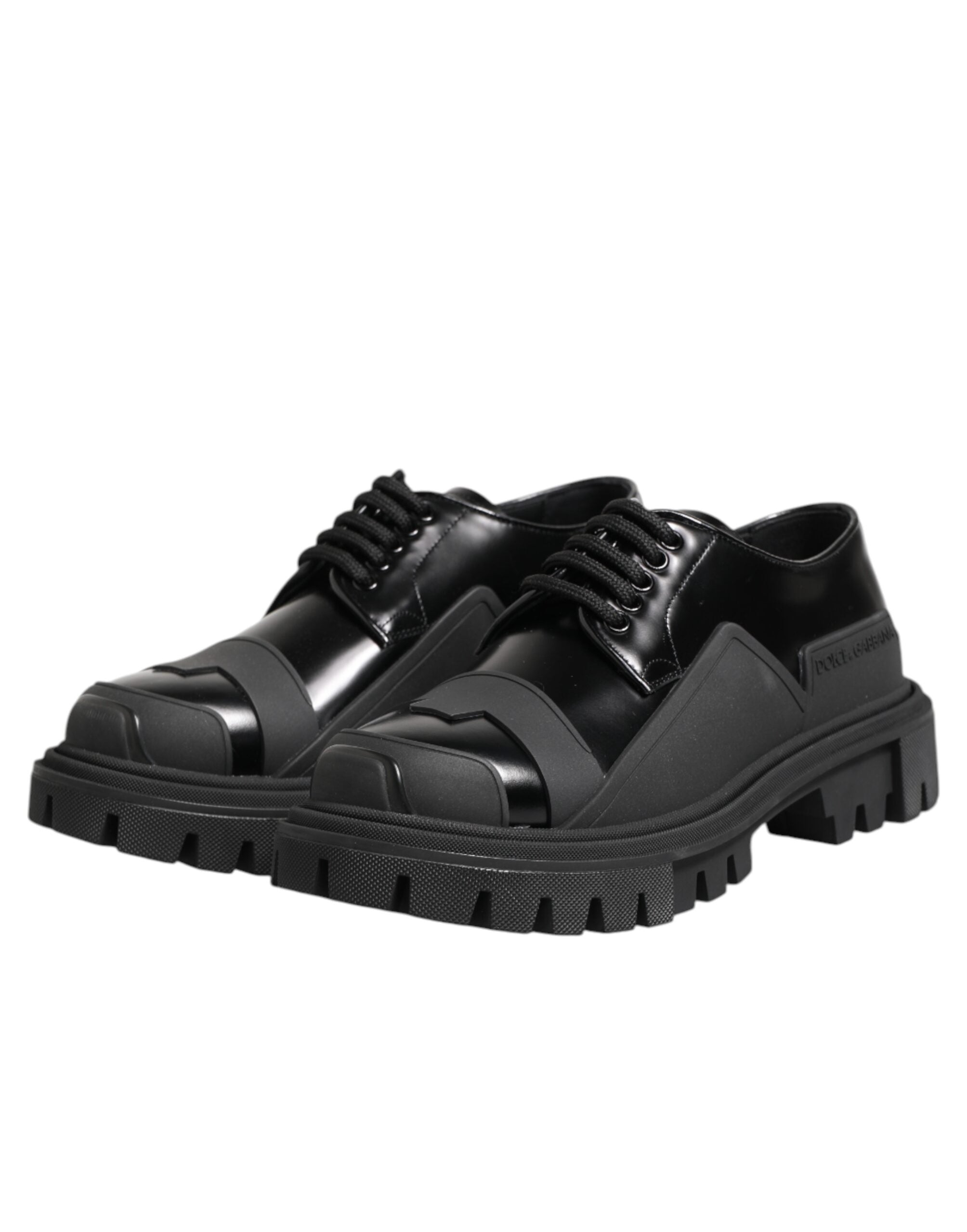 Dolce & Gabbana Black Patent Leather Trekking Derby Shoes Dolce & Gabbana