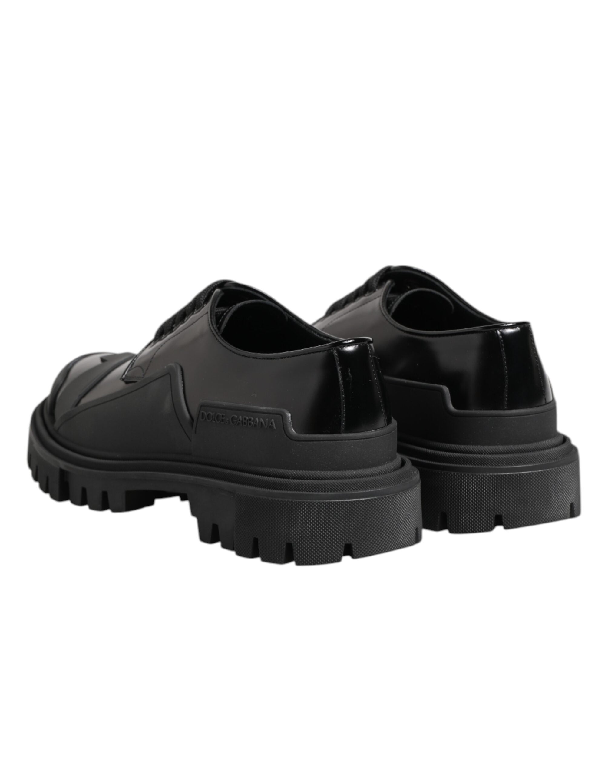 Dolce & Gabbana Black Patent Leather Trekking Derby Shoes Dolce & Gabbana