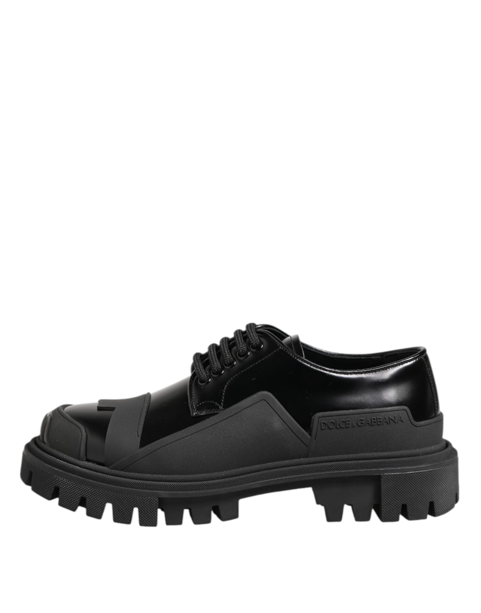 Dolce & Gabbana Black Patent Leather Trekking Derby Shoes Dolce & Gabbana