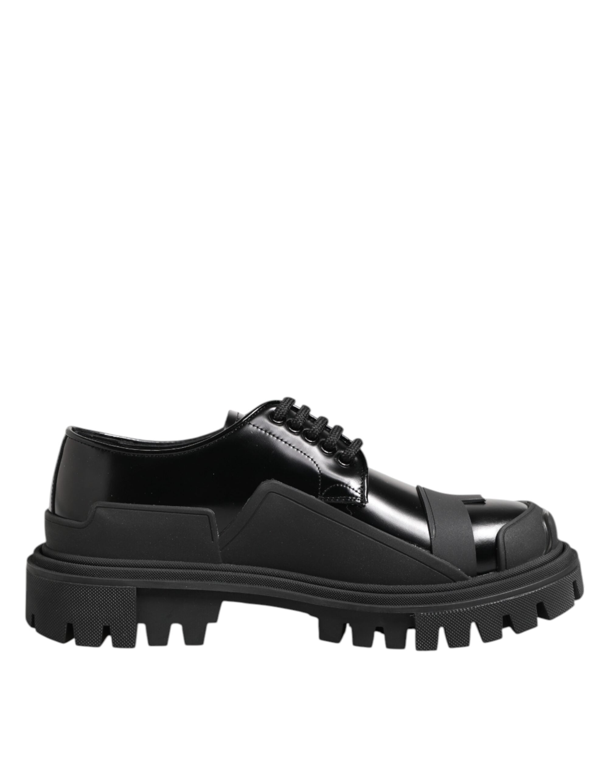 Dolce & Gabbana Black Patent Leather Trekking Derby Shoes Dolce & Gabbana