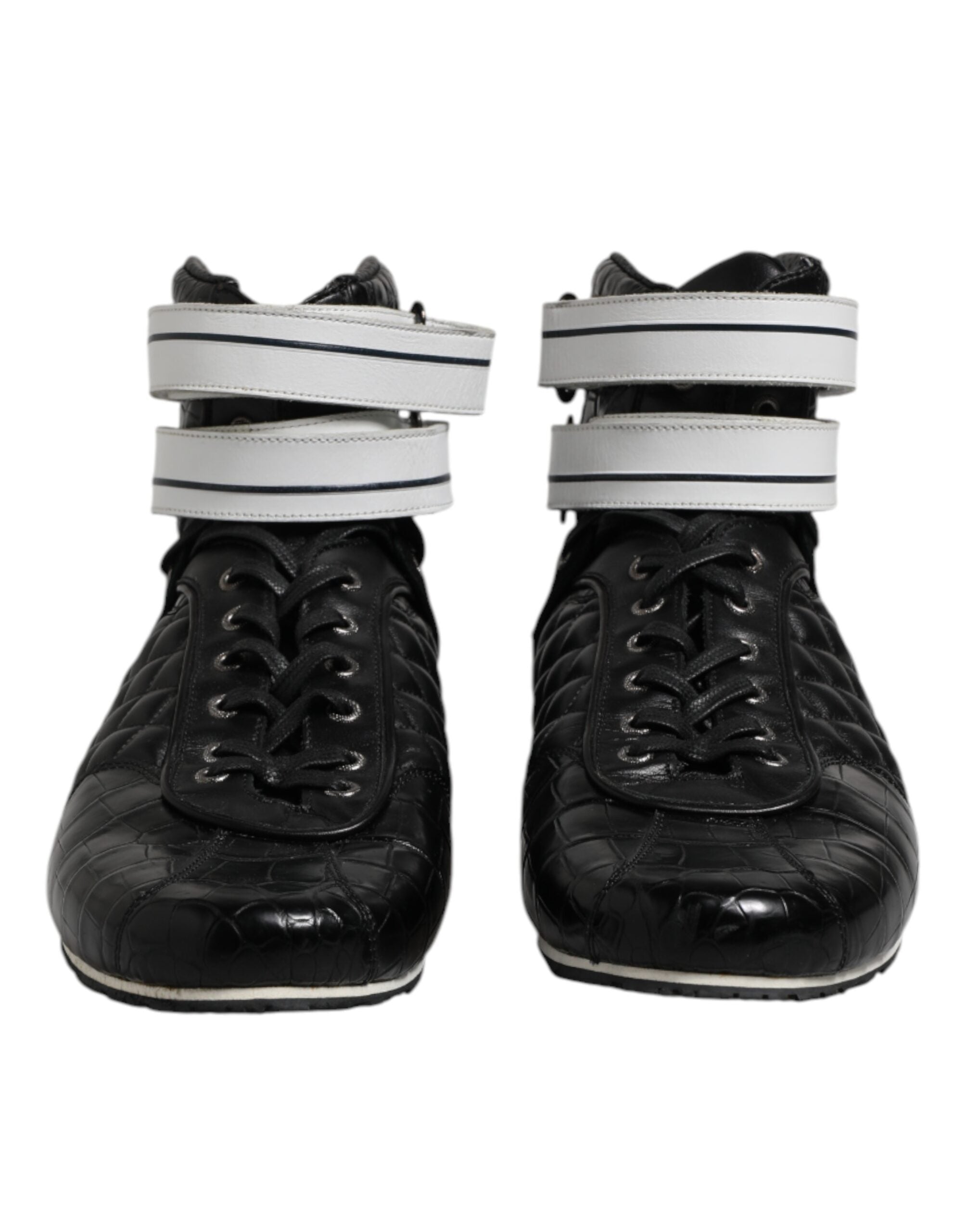 Dolce & Gabbana Black Quilted Leather Lace Up Sneakers Shoes Dolce & Gabbana