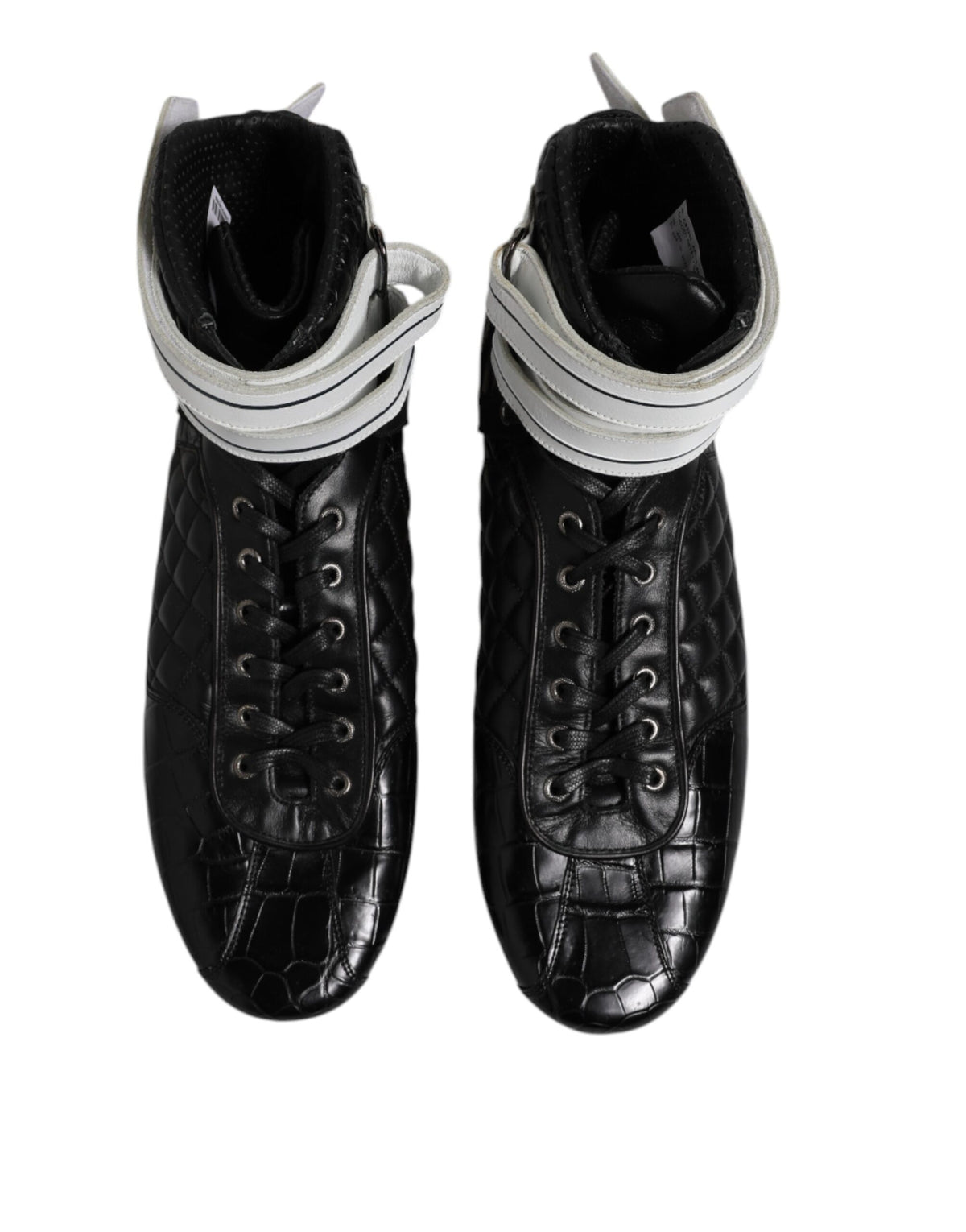 Dolce & Gabbana Black Quilted Leather Lace Up Sneakers Shoes