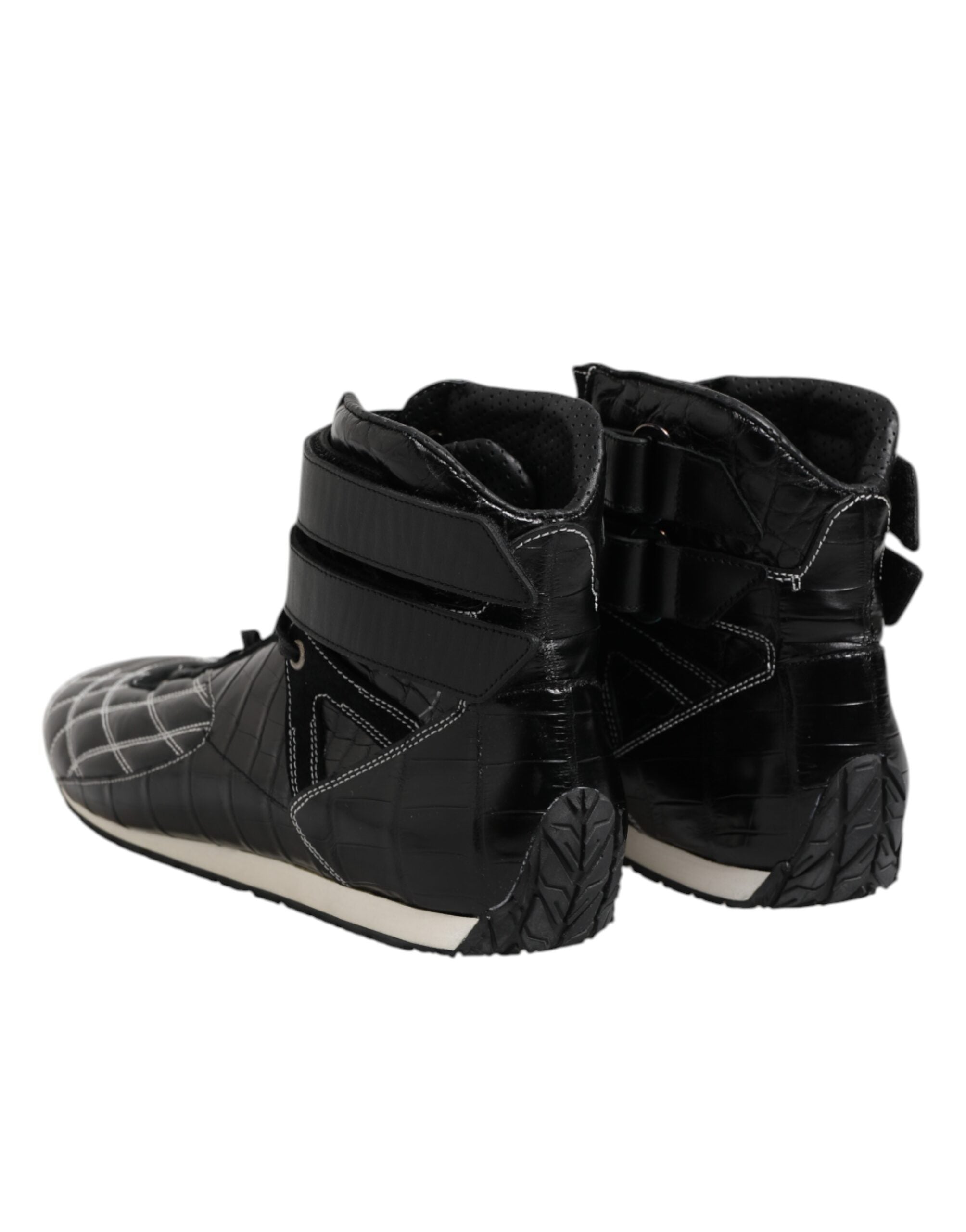 Dolce & Gabbana Black Quilted Leather Lace Up Sneakers Shoes Dolce & Gabbana