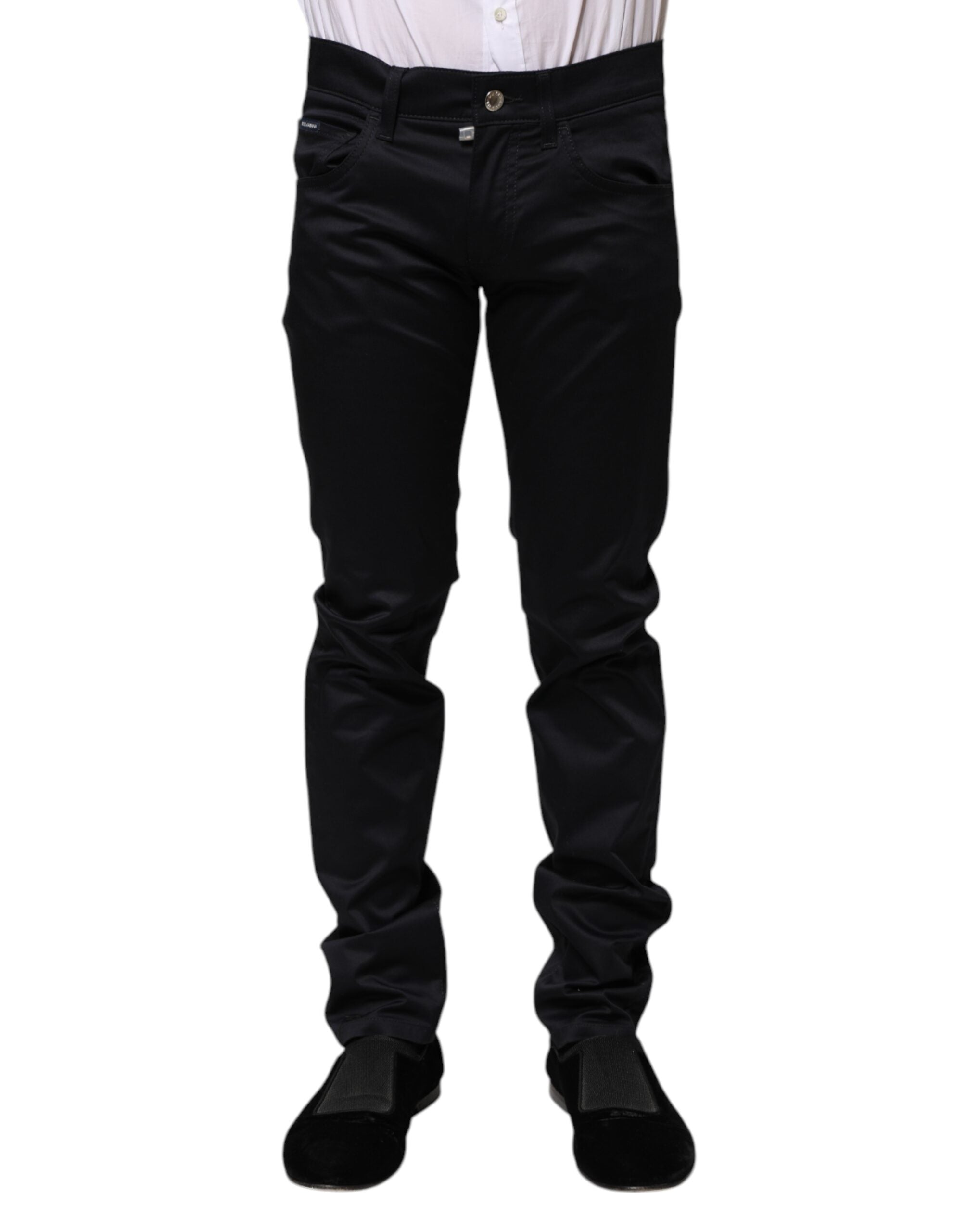 Dolce & Gabbana Black Cotton Skinny Mid Waist Pants Dolce & Gabbana