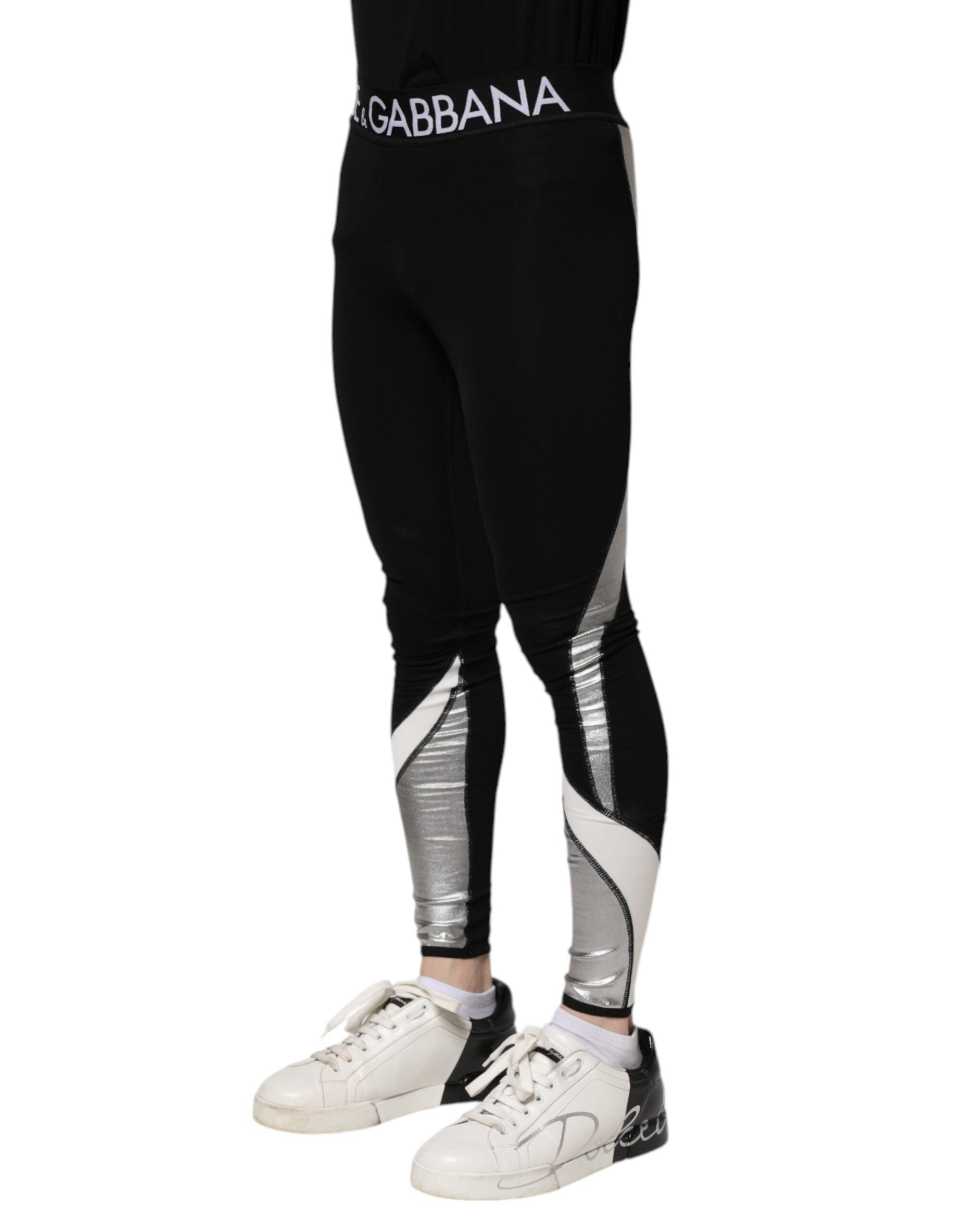 Dolce & Gabbana Black Silver Nylon Skinny Men Leggings Pants Dolce & Gabbana