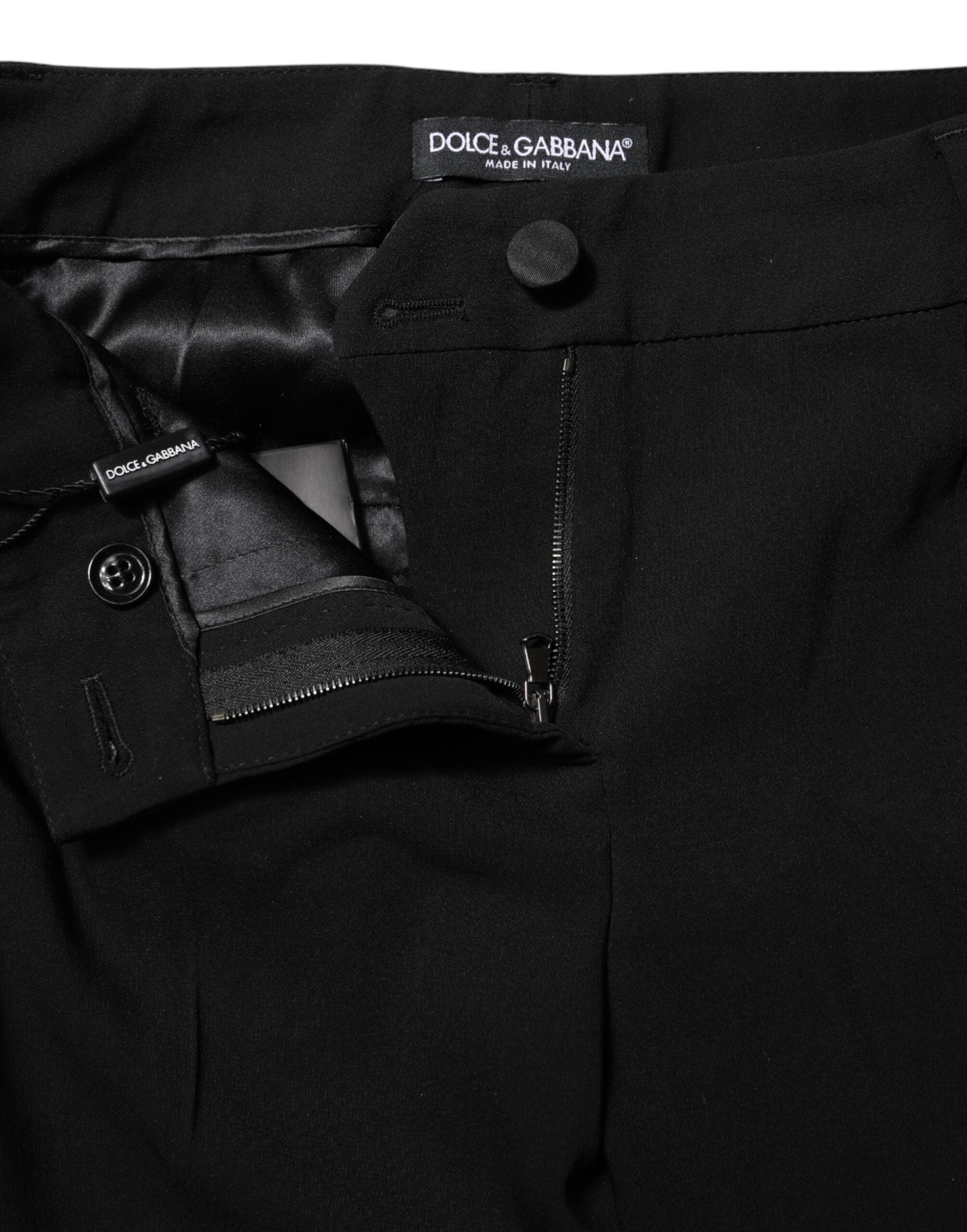 Dolce & Gabbana Black Wool Mid Waisted Tapered Dress Pants Dolce & Gabbana