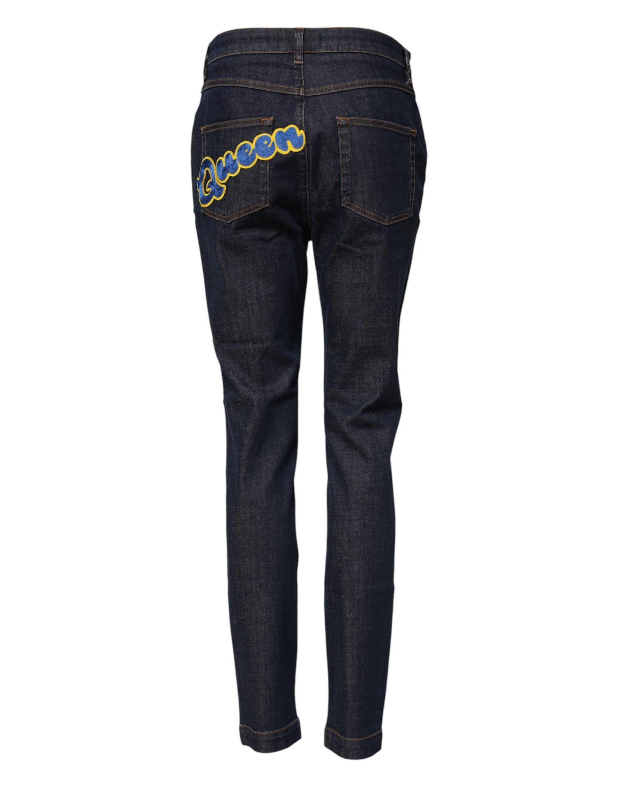 Dolce & Gabbana Blue Queen Patch AUDREY Mid Waist Denim Jeans Dolce & Gabbana